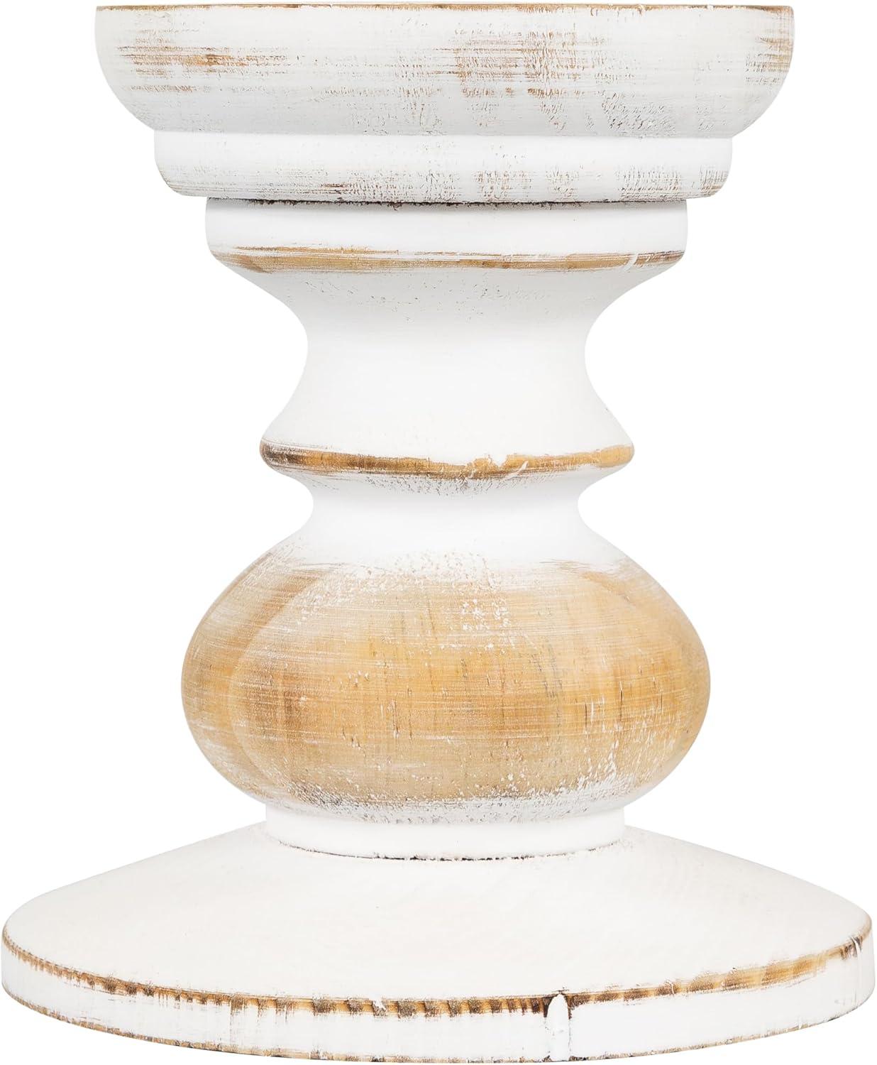 Northlight Wooden Pedestal Pillar Candle Holder - 5.5" - Brushed White