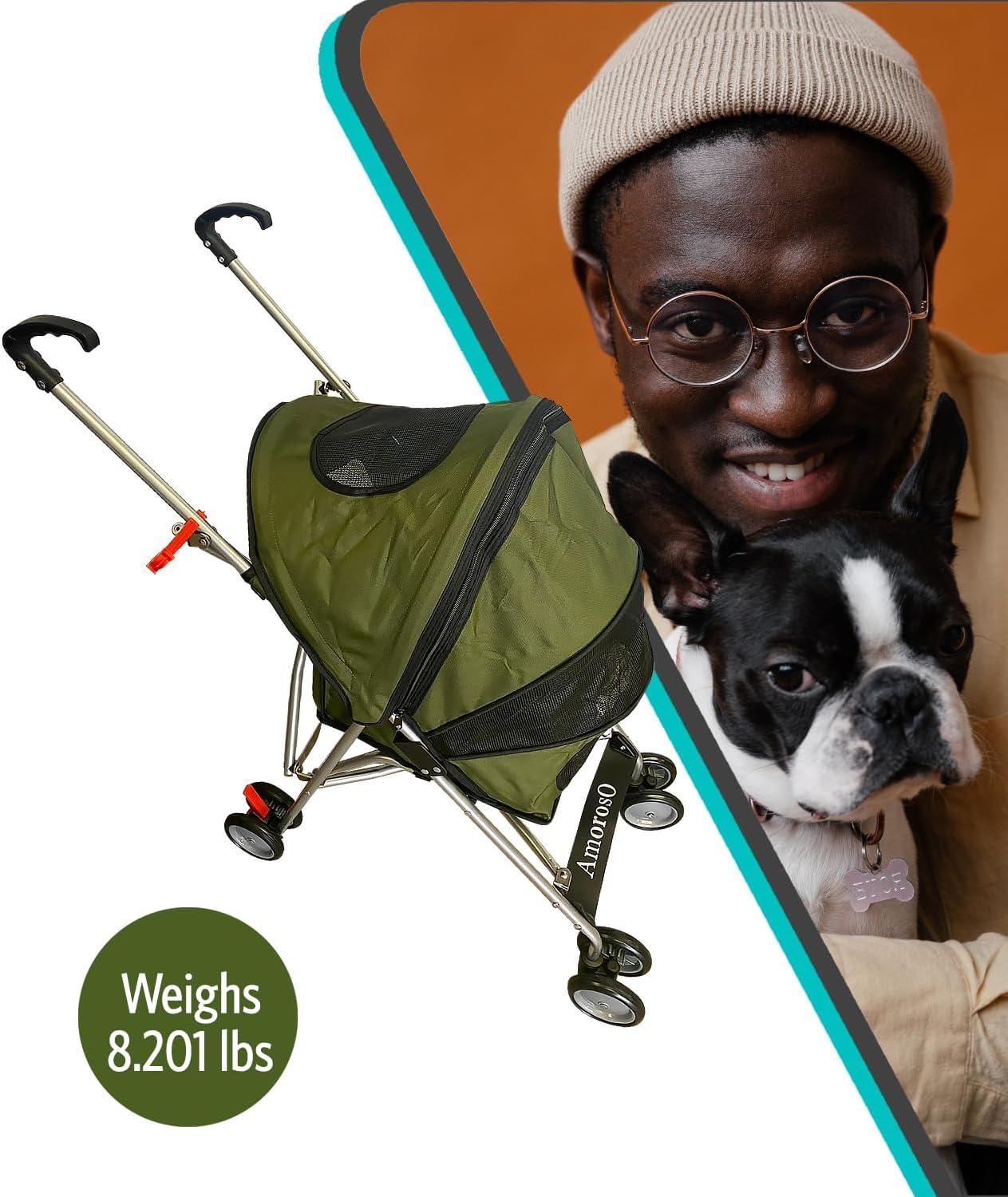 Green Foldable Metal Frame Pet Stroller with Mesh Window