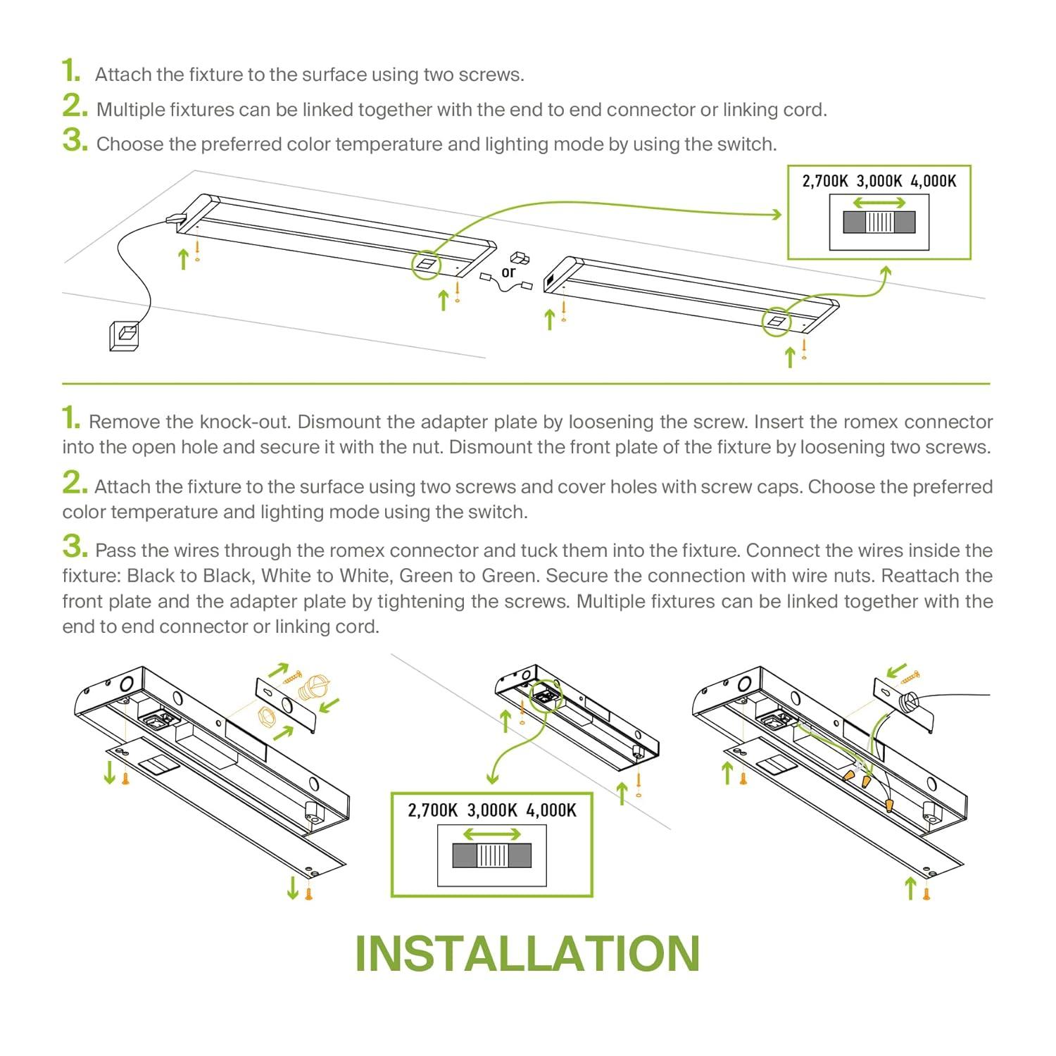 ASD Swivel LED Under Cabinet Lighting, 18 Inch 8W, Hardwired or Plug-in, 2700K/3000K/4000K, Hi/Low Switch, Rotatable Lens, Dimmable Linkable Under Counter Light for Kitchen, ETL & Energy Star