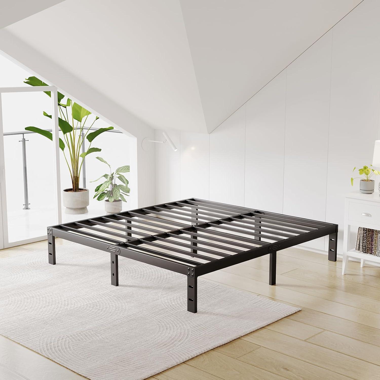 Twin Metal Bed Frame - 16 Inch Tall, No Box Spring Needed, Heavy Duty Platform With Storage Space, Sturdy Non-Slip Noiseless