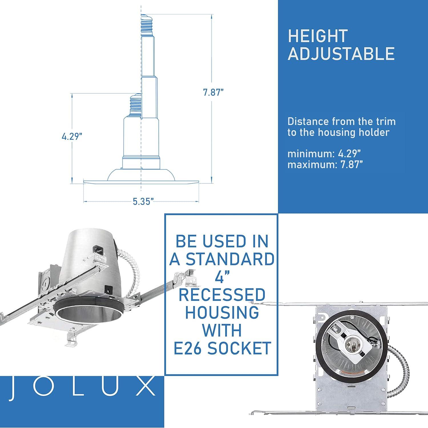 Jolux 4" 5CCT Adjustable Length LED Retrofit Recessed Lighting Kit for Easy Remodel Installation