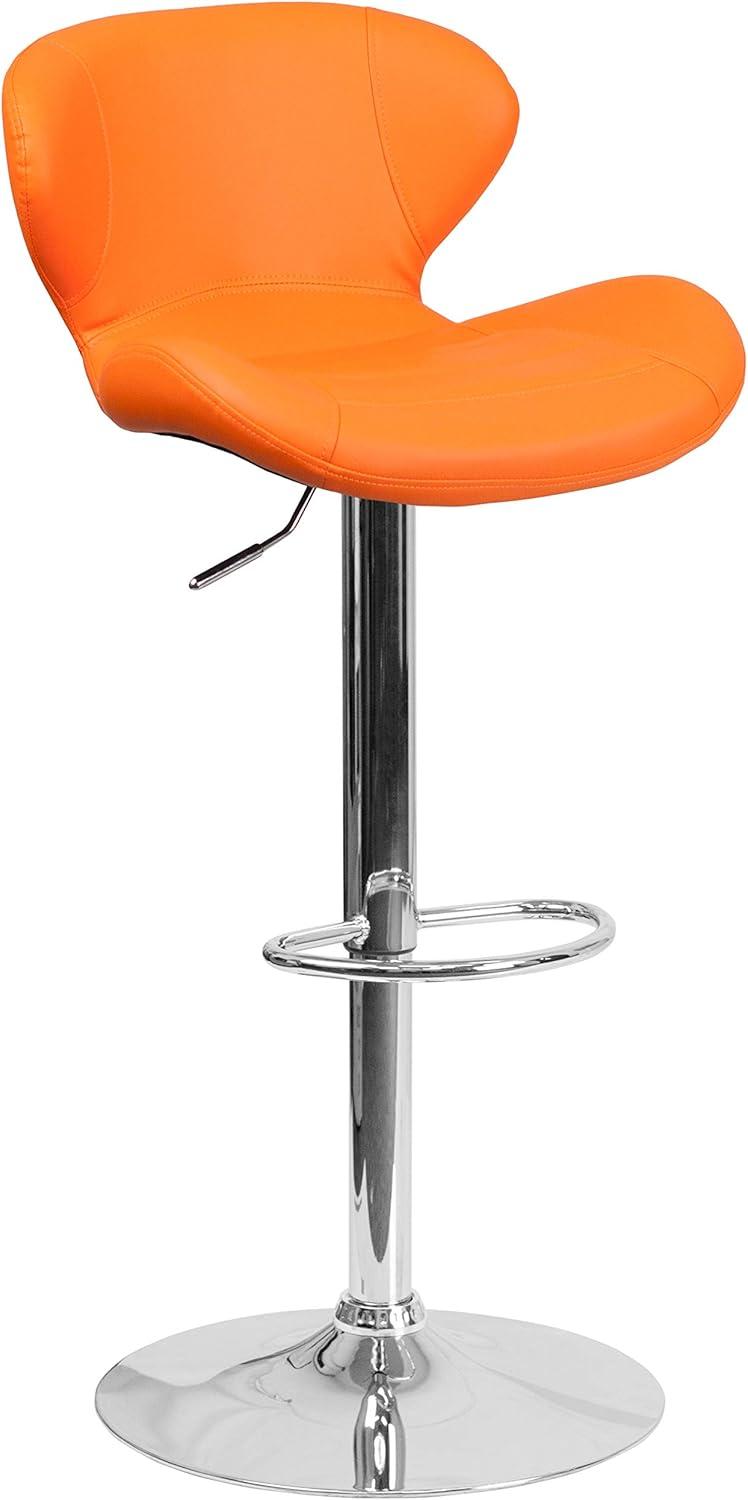Flash Furniture Contemporary Orange Vinyl Adjustable Height Barstool with Curved Back and Chrome Base