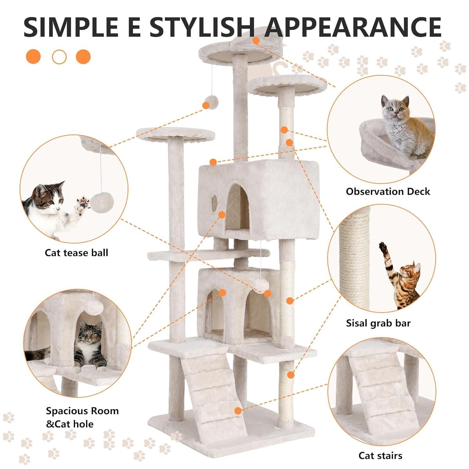 Tucker Murphy Pet™ 70" Cat Tree Tower With Scratching Posts, Multiple Cat Caves, Top Perch, And Play Features For Indoor Cats