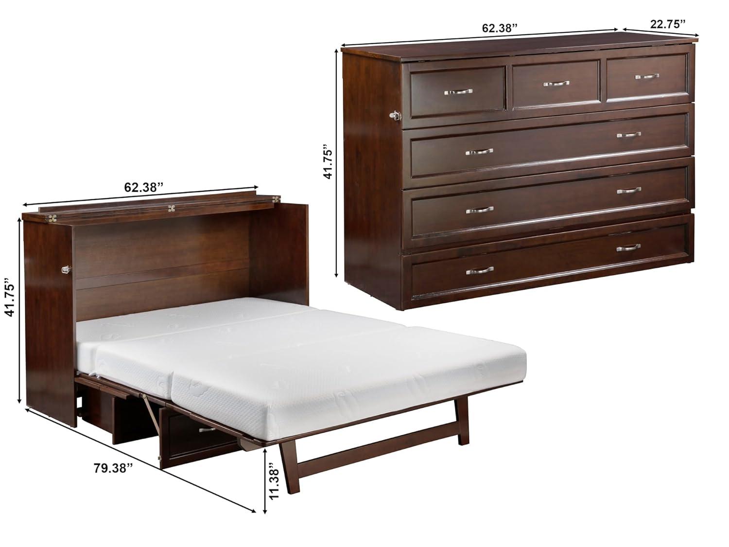 Queen Deerfield Murphy Bed Chest with Charging Station Walnut - AFI: Space-Saving Design, No Box Spring Needed