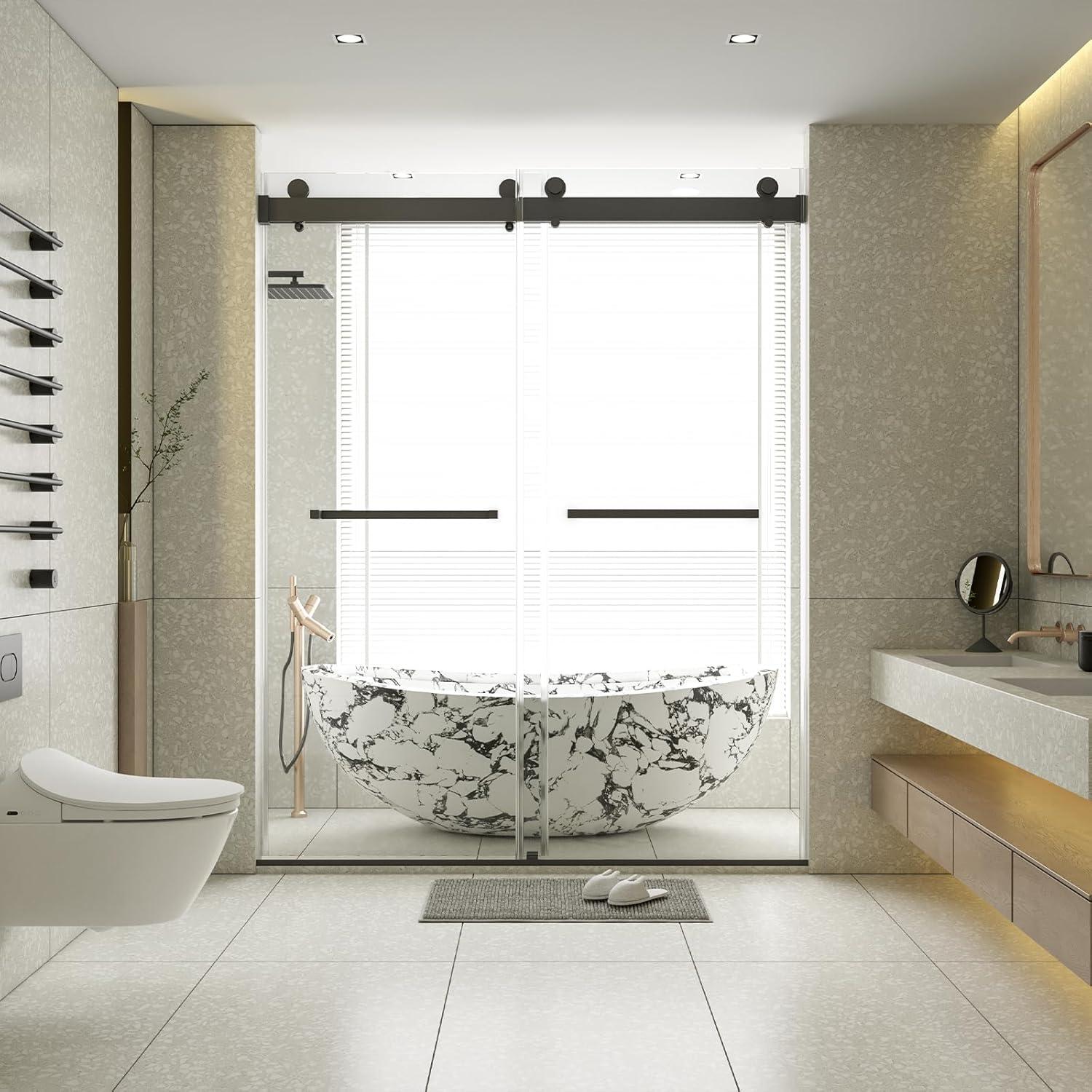 Dimorphos 56-60"W x 76"H Frameless Double Sliding Shower Door with 10mm Tempered Glass Door 11DD161822LL