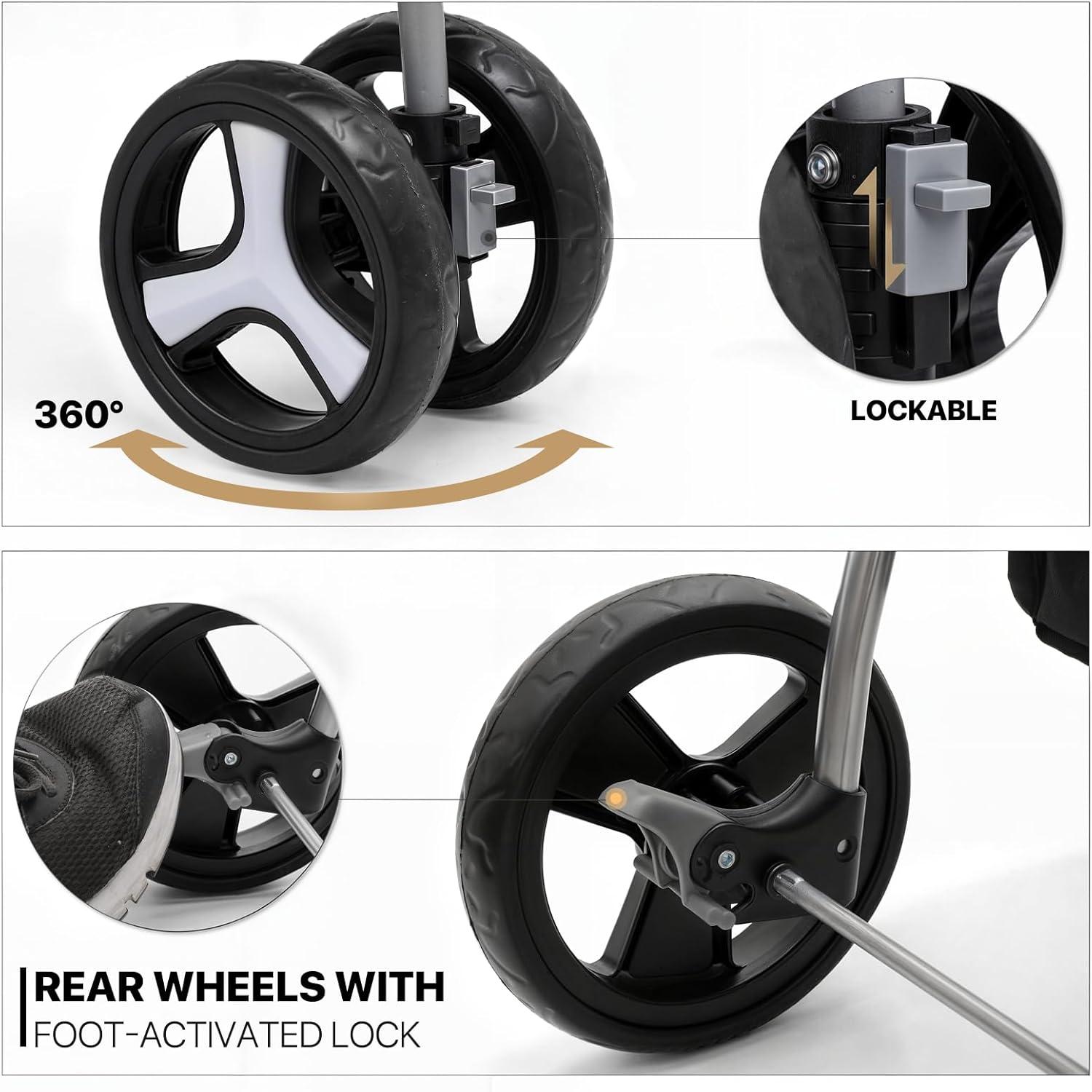 MoNiBloom Folding Pet Stroller, Foldable Dog Jogger Stroller with Detachable Carrier, Basket and Cup Holder