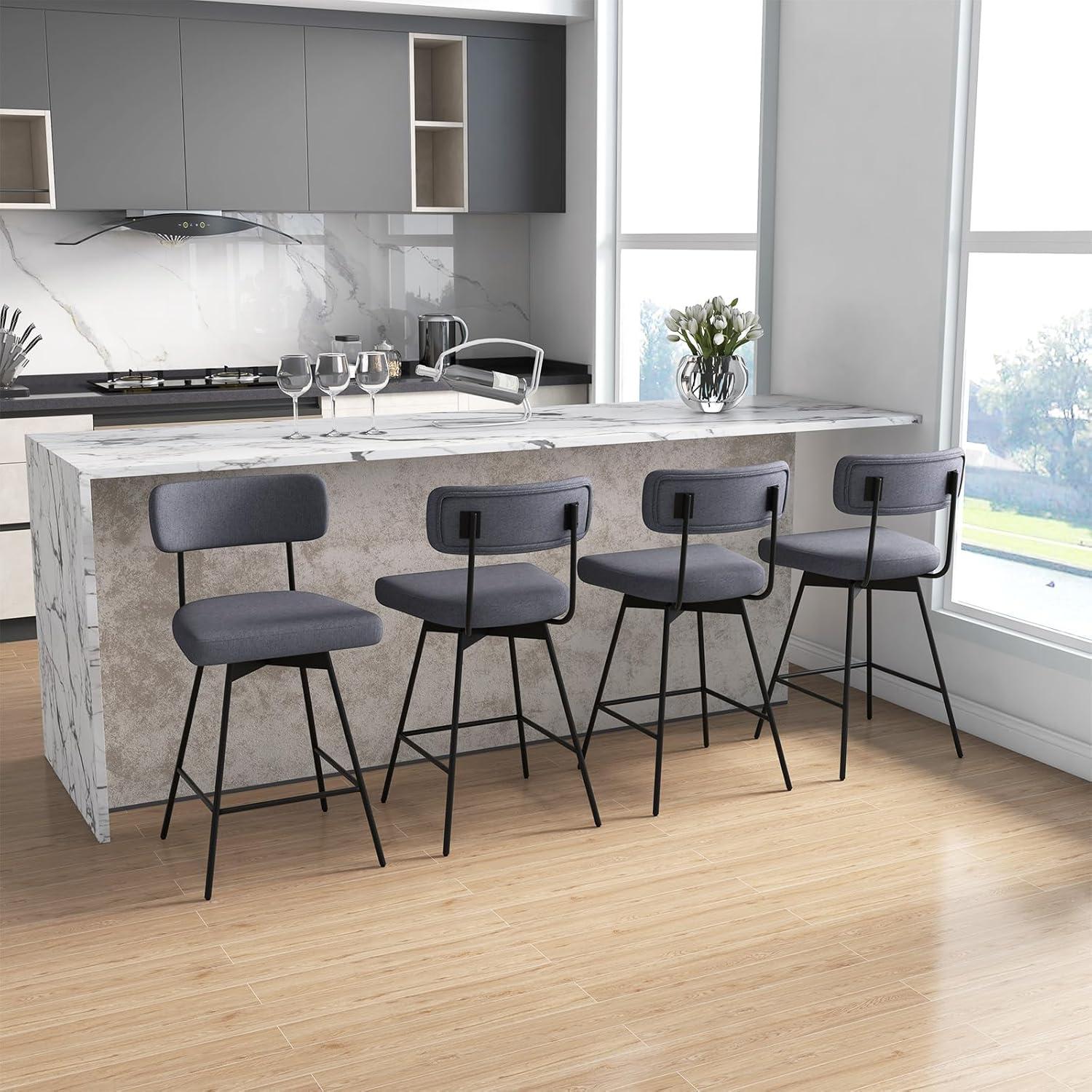 Kadyn Bar Stools, Barstools, Counter Stools, Island Stools, Bar Chairs,25 Inch 2-Piece Modern Upholstered Bar Stools with Back and Footrests-Gray