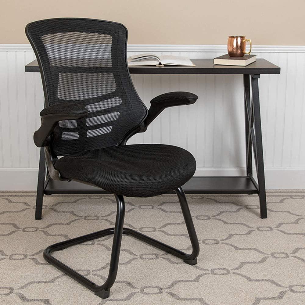 Cantilevered Black Mesh and Metal Office Chair with Adjustable Arms