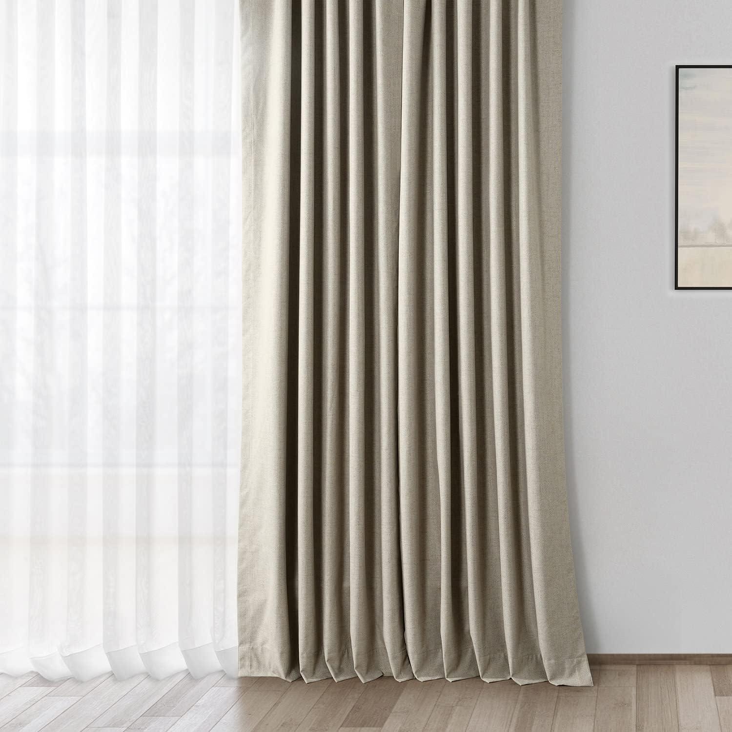 Light Tan Brown Vintage Thermal Cross Linen Weave Blackout Rod Pocket Curtain - 50 in. W x 120 in. L (1 Panel)