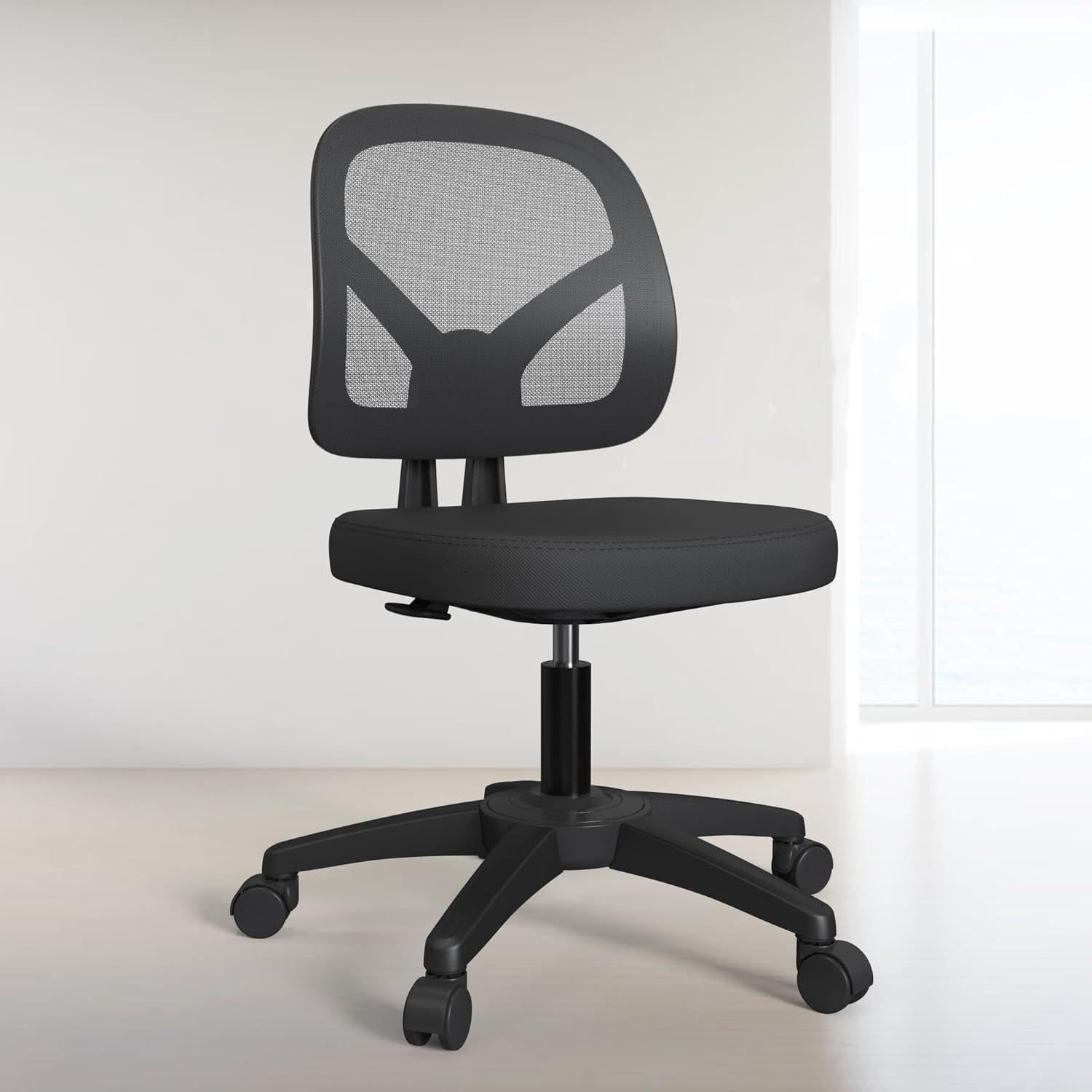 Mesh Office Chair Ergonomic Small Desk Chair No Arms Black Swivel Computer Chair with Wheels Task Chair for Small Spaces Mid Back Home Office Chair for Adults and Kids