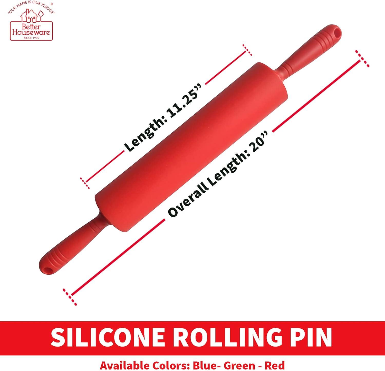 Red Silicone Non-Stick Rolling Pin with Handles