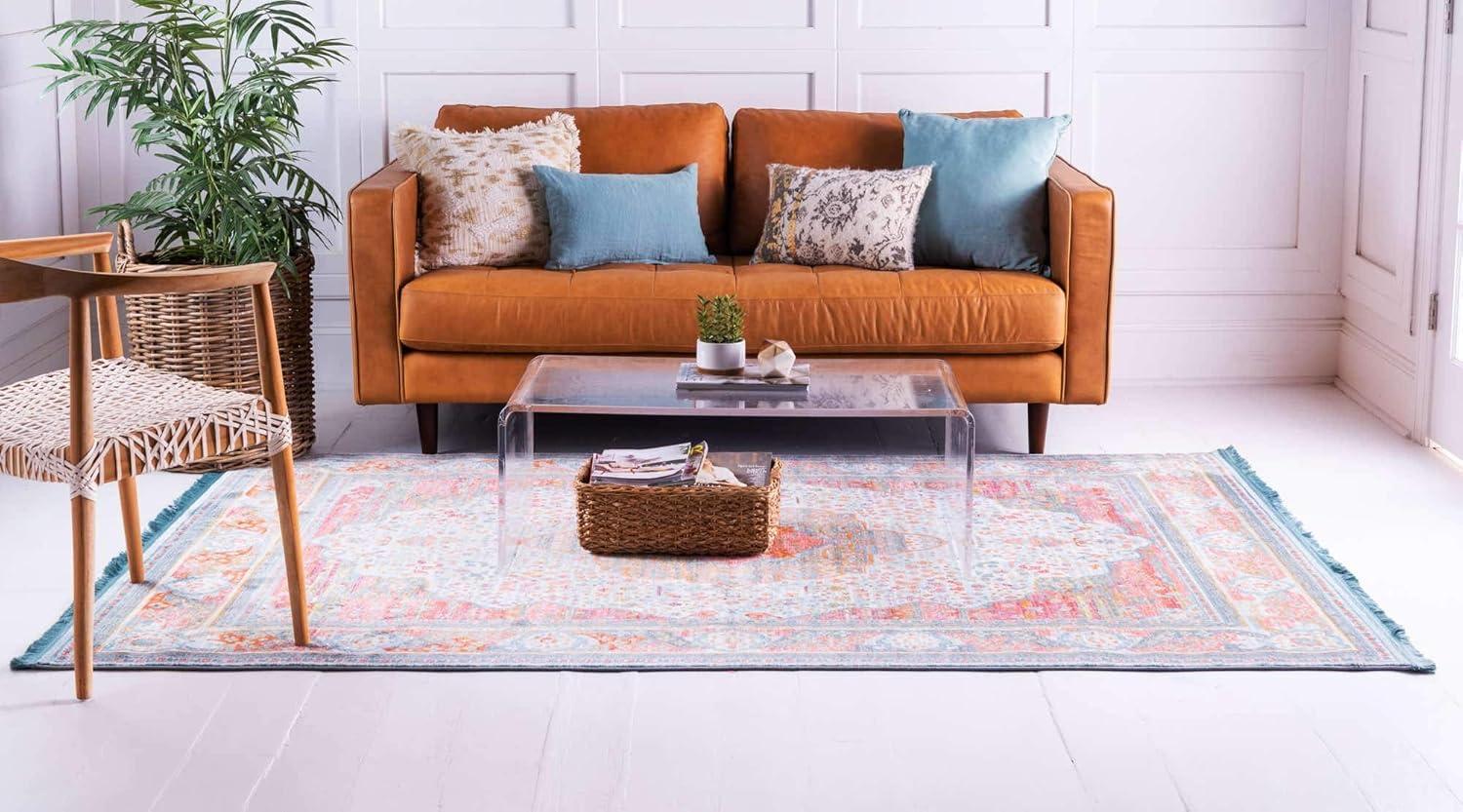 Unique Loom Baracoa Collection Area Rug - Malecon (2' 2" x 3' 1" Rectangle Light Blue/Orange)