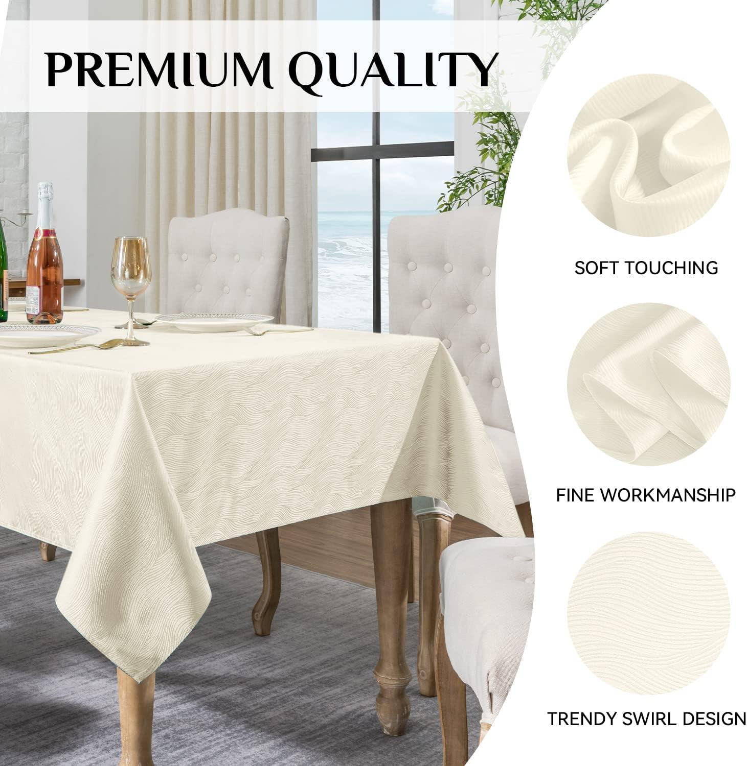Softalker Jacquard Rectangle Tablecloth, Swirl Design Waterproof Stain Resistant Table Cover Wrinkle Free Heavy Weight Table Cloths for Dinner/Parties/Holiday - 60 x 104 Inch, Ivory