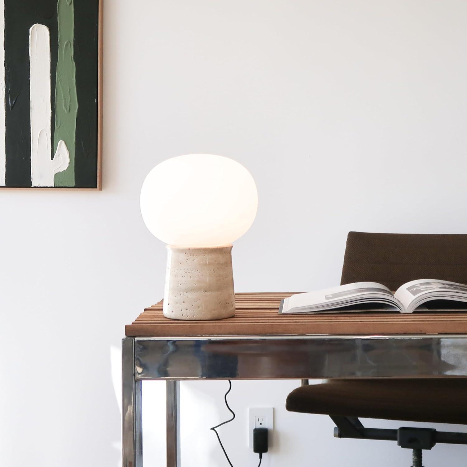 Brightech Neptune 12" LED Table Lamp With Natural Travertine Stone Base | Wayfair