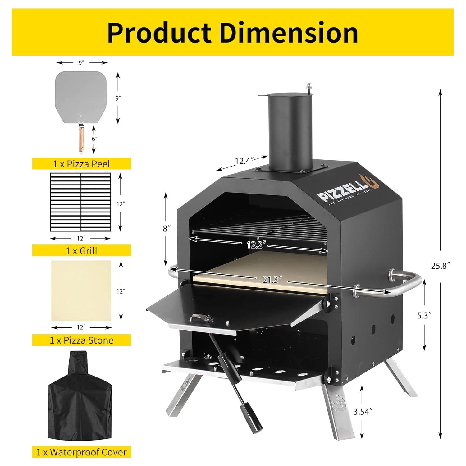 12 in. Outdoor Wood Fired Pizza Oven 2-Layer Pizza Maker Outside Pizza Grill for Backyard Parties, Black