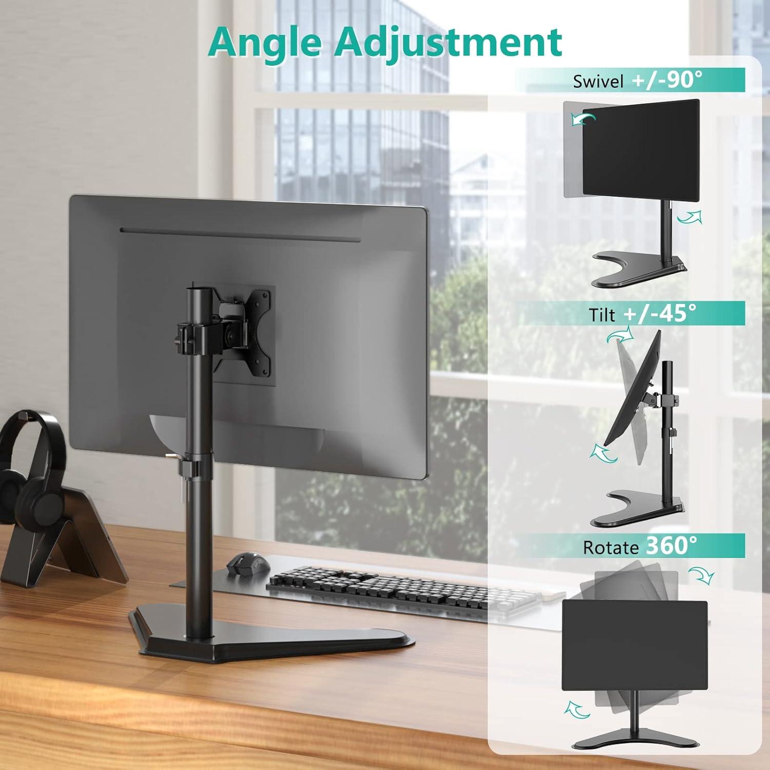 Adjustable Black Steel Single Monitor Stand with Riser