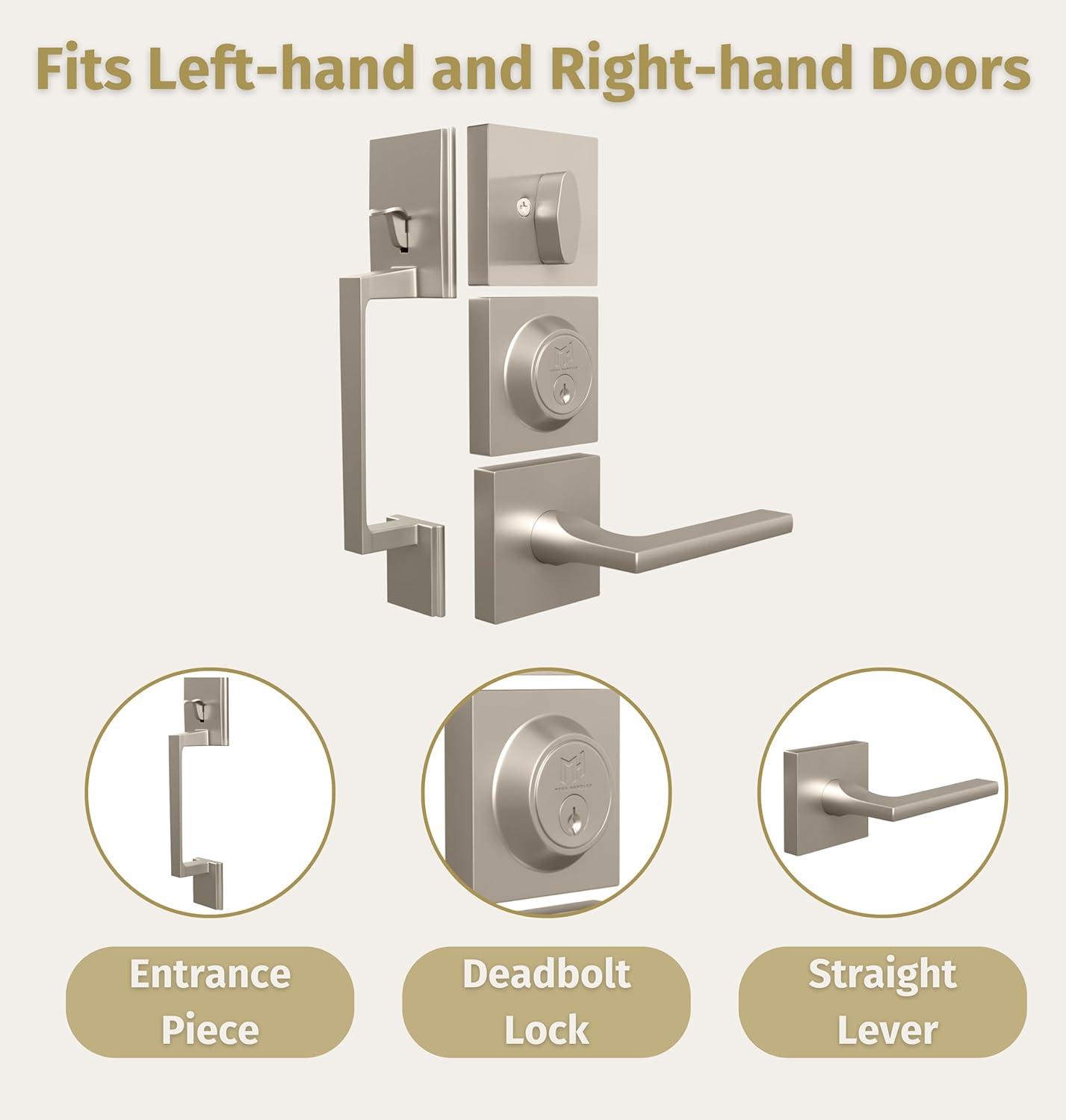 Mega Handles Mega Handles Tobelle Reversible Entry Door Handle Set with Single Cylinder Deadbolt and Lever – Modern Handle for Front, Garage, or Interior Doors
