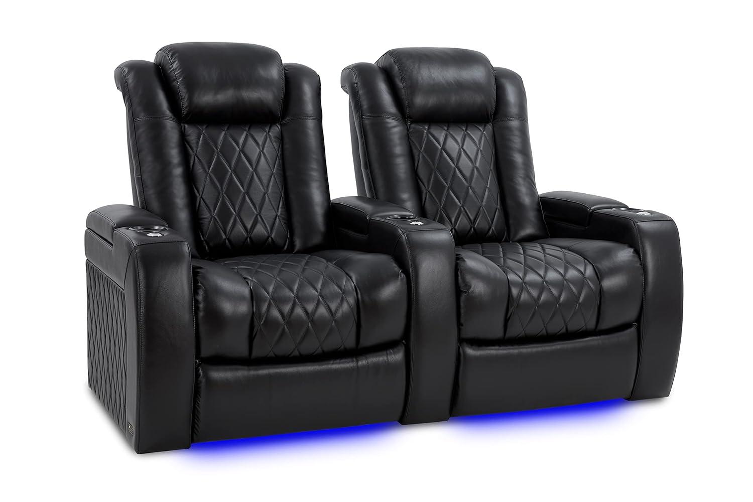 Valencia Tuscany XL Big & Tall Theater Seating – 400lb Capacity, Extra 26" Wide Power Recliner with Italian Leather, Power Headrest & Lumbar Support (Row of 2, Midnight Black)