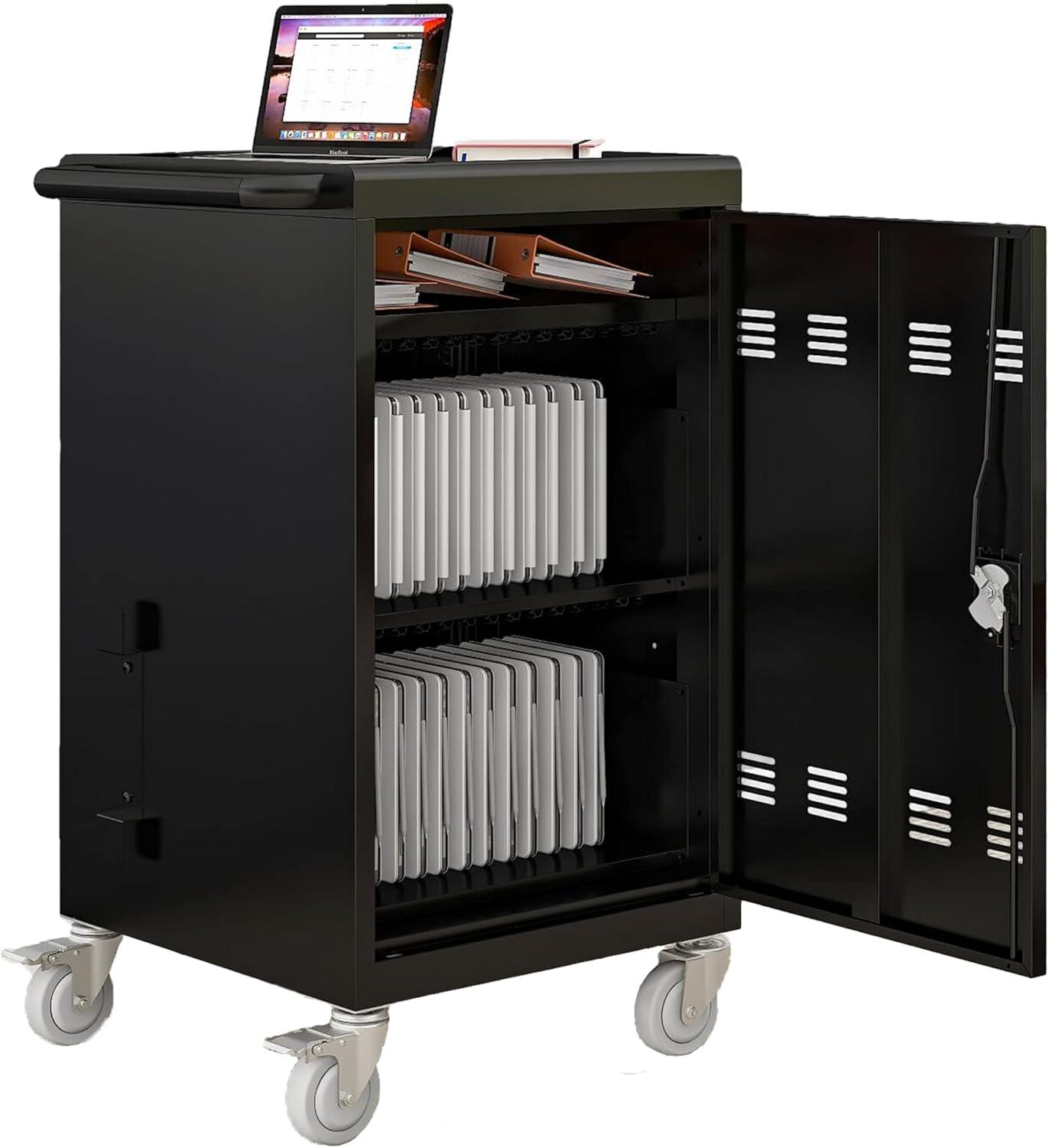 Black Steel Mobile Fast Charging Cart with Locking System