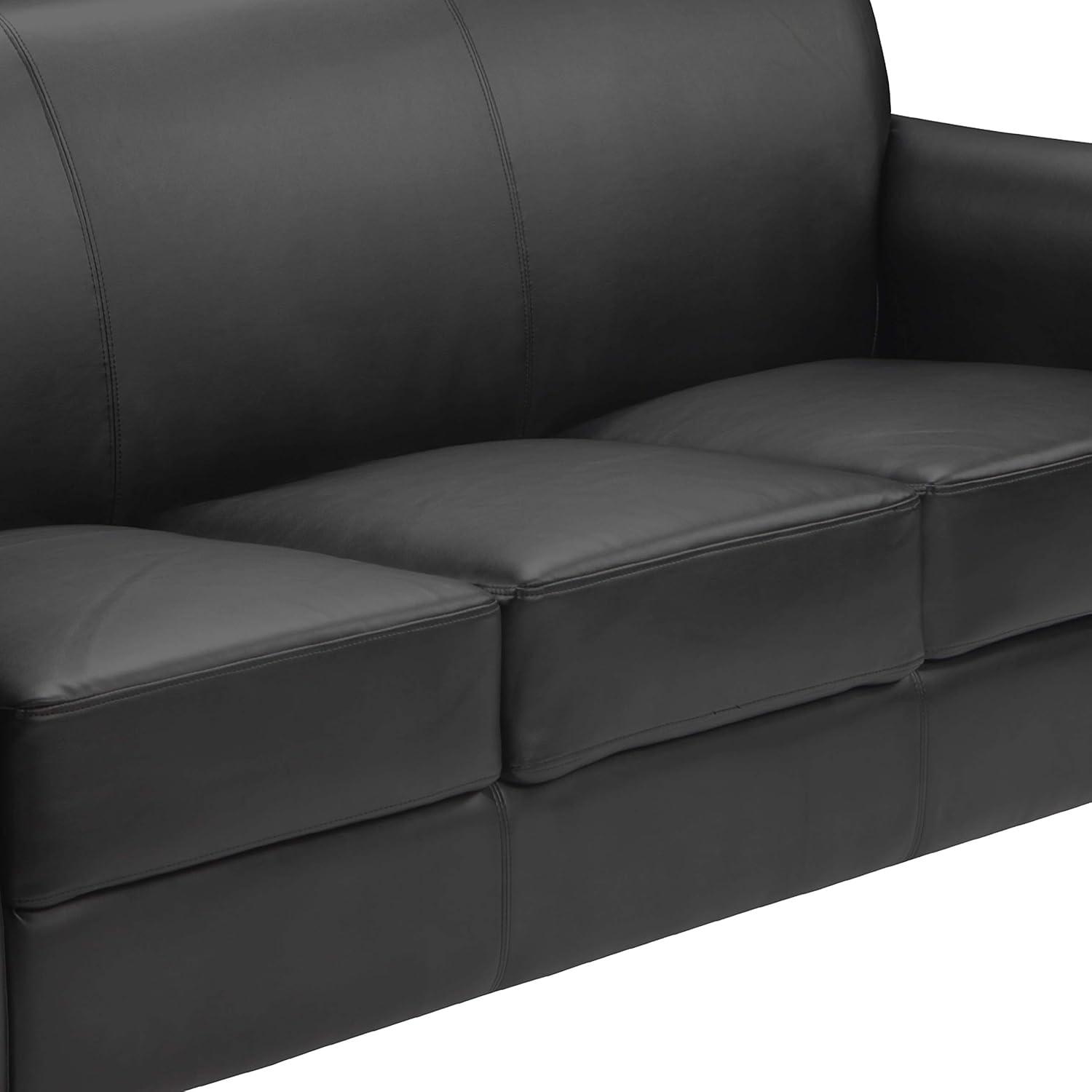 Contemporary Black LeatherSoft 3-Seat Sofa with Flared Arms and Wood Feet