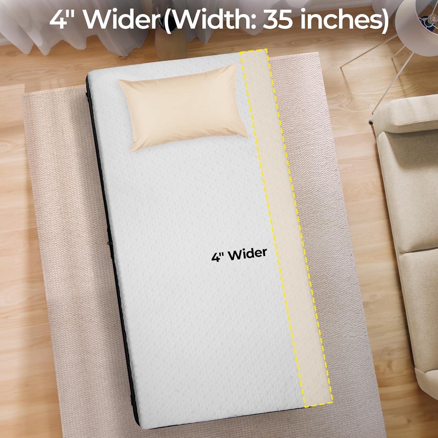 MAMIZO Folding Bed 75" x 35", 4 in Wider Rollaway Bed with Mattress for Adults, Portable, Metal Frame with Memory Foam Mattress, No Assembly Required (75" x35" x14")