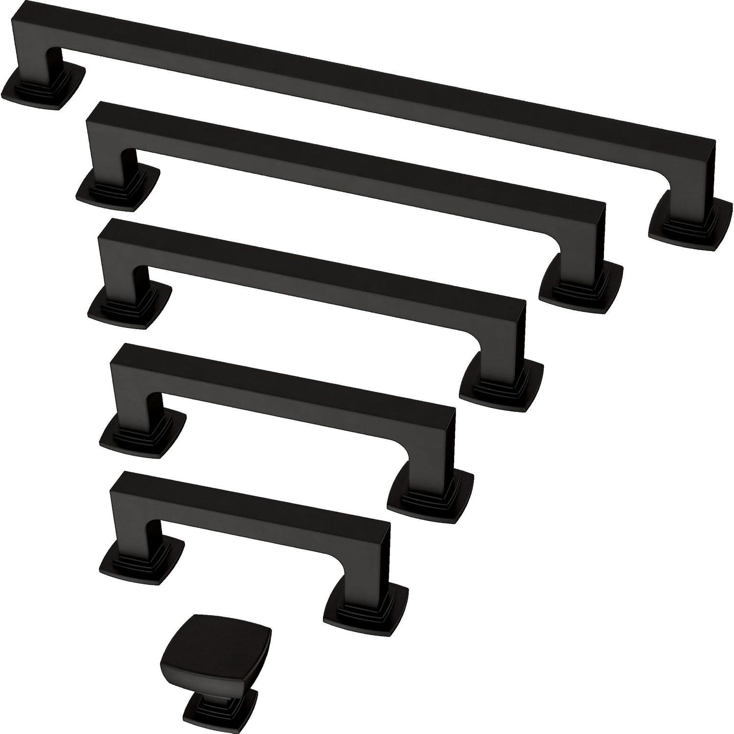 Matte Black Brass Bar Cabinet Pulls with Mounting Hardware, Set of 10