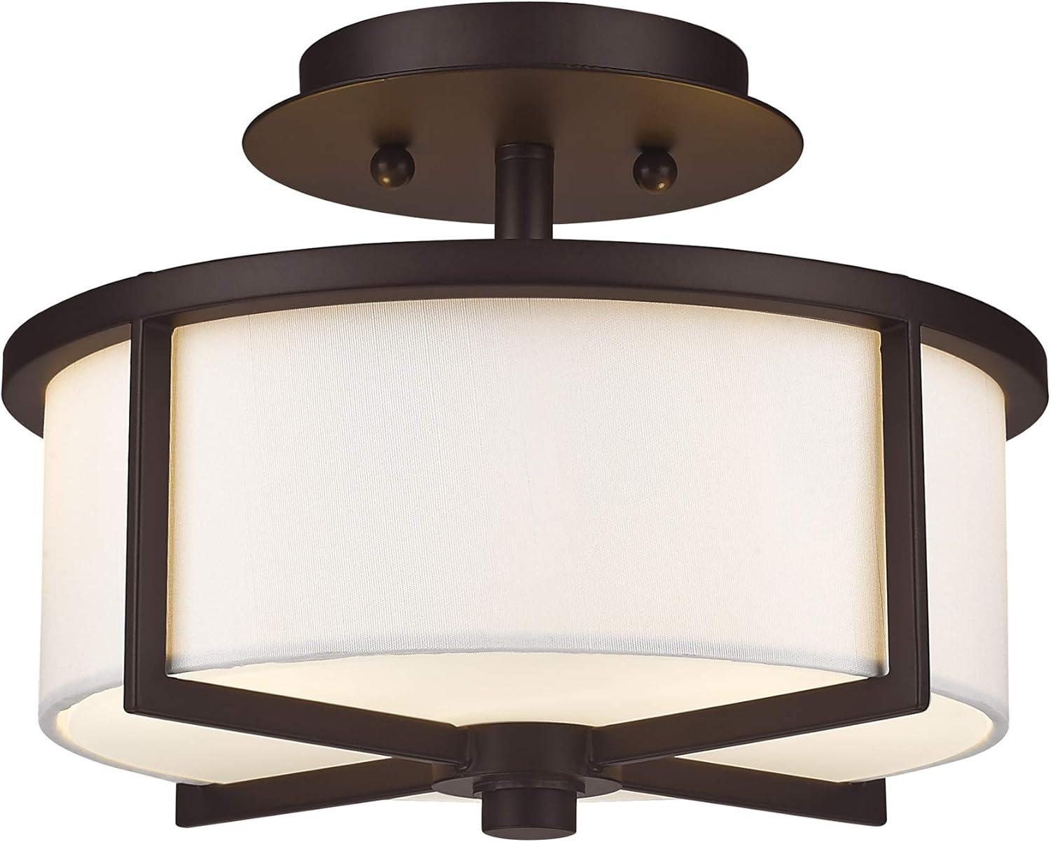 Wesley Bronze Drum Ceiling Mount with Off-White Shade