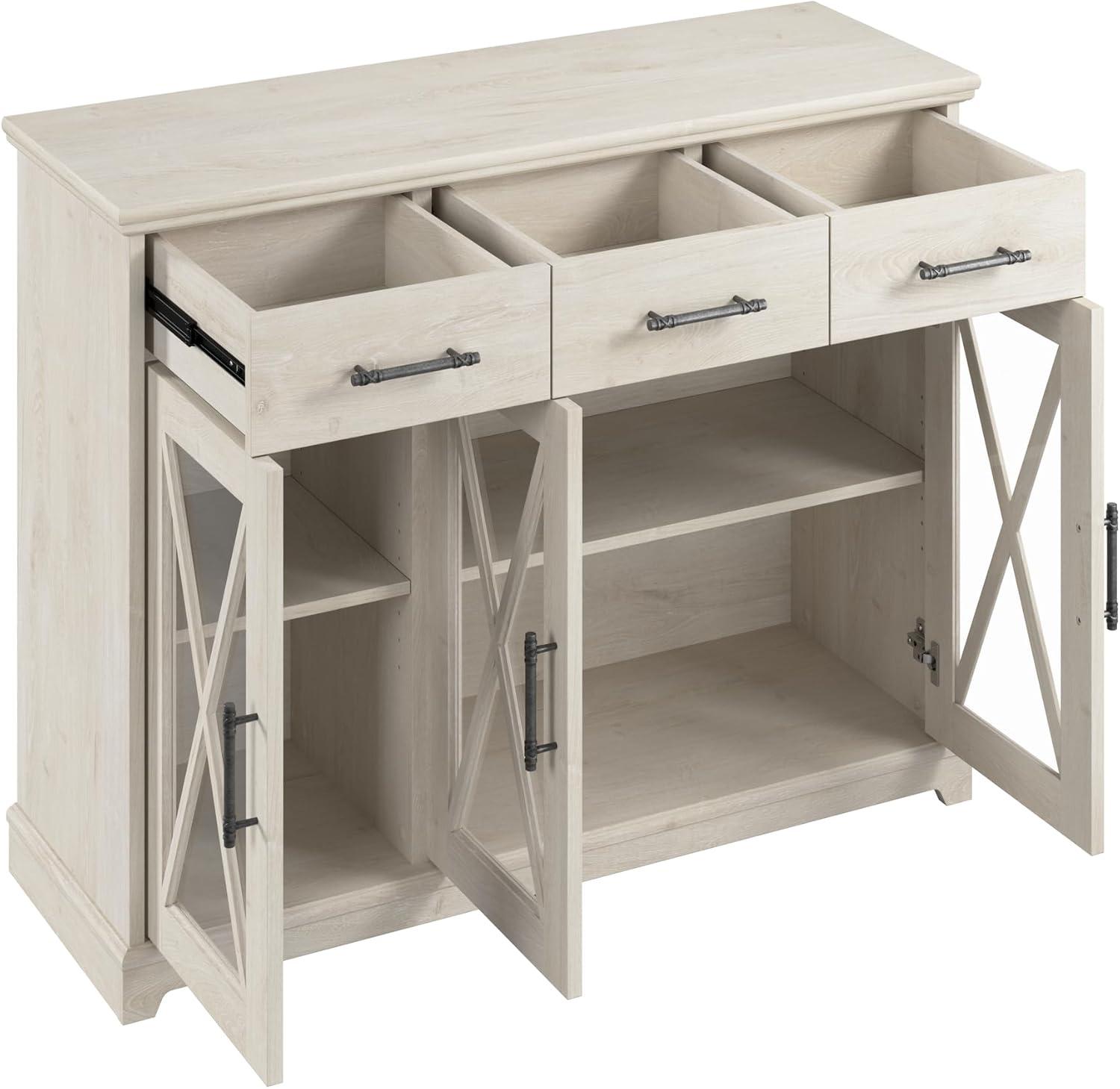 Lennox 46W Buffet Cabinet with Drawers in Linen White Oak - Engineered Wood