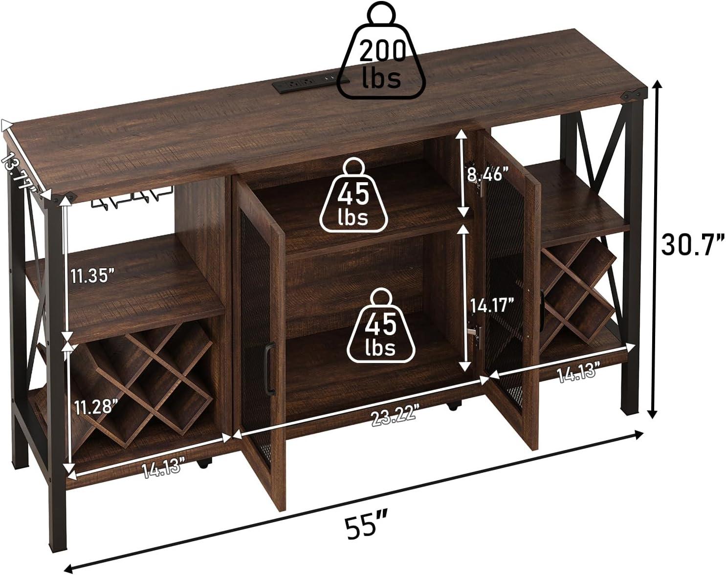 ChVans Bar Cabinet with LED Light & Power Outlet for home, Liquor Cabinet with Removable Wine Rack, Coffee Bar Cabinet with Storage for Kitchen, Dining Room, Living Room(Coffee)