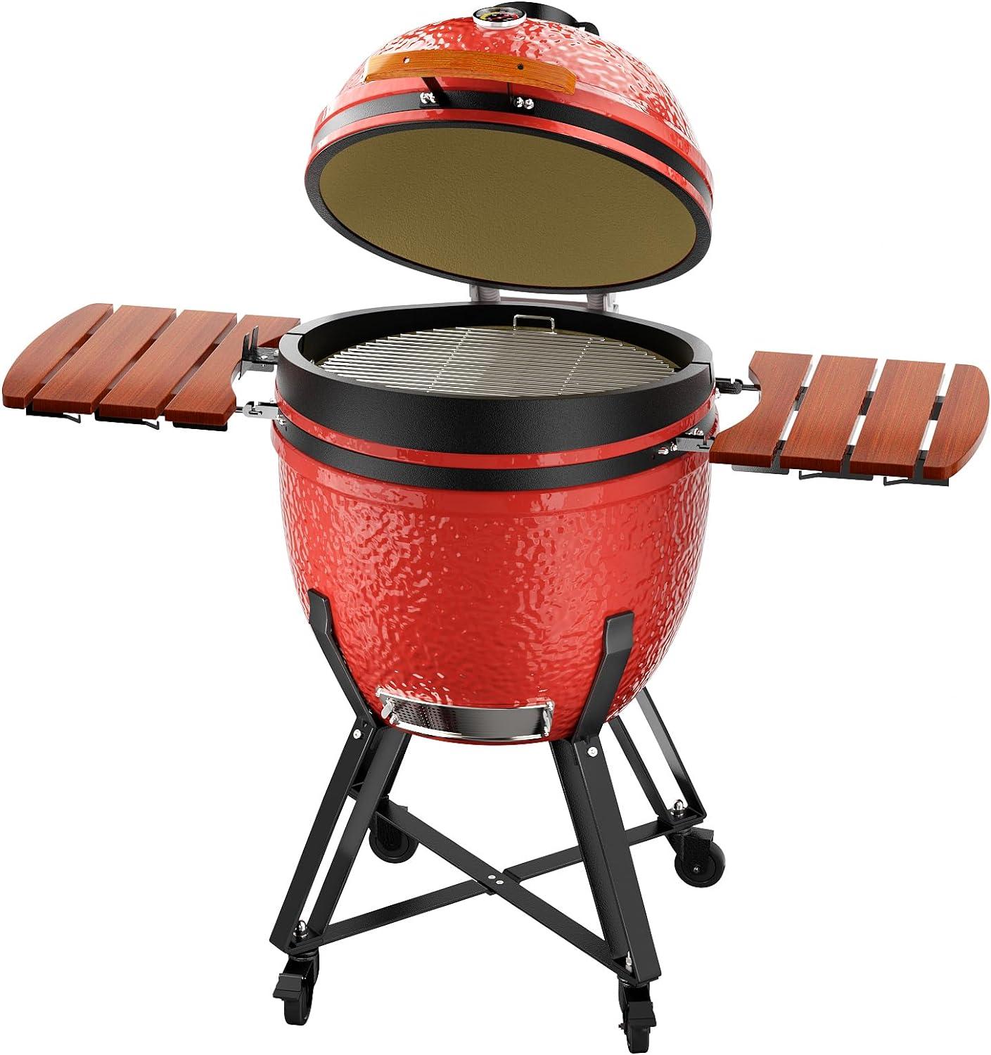 23.5-Inch Red Ceramic Charcoal Grill with Stainless Steel Grates