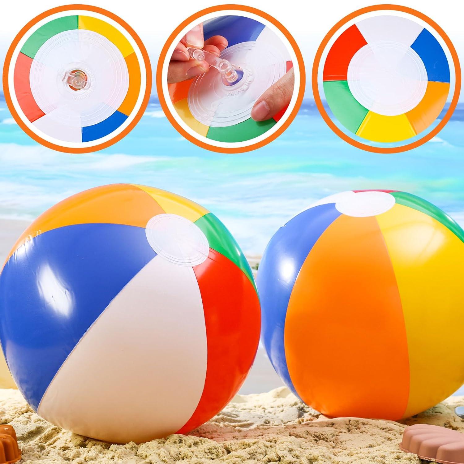 12" Mini Beach Balls Bulk (12 Pack) Summer Party Favors for Kids, Pool Toys