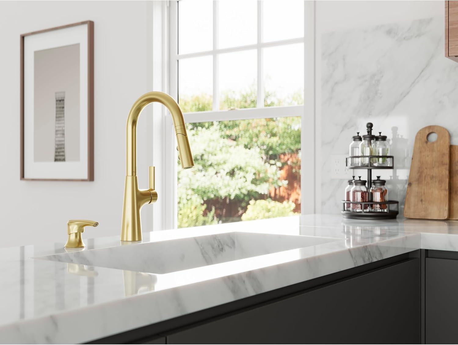 Tasso Brushed Gold Pull-Down Kitchen Faucet with Soap Dispenser