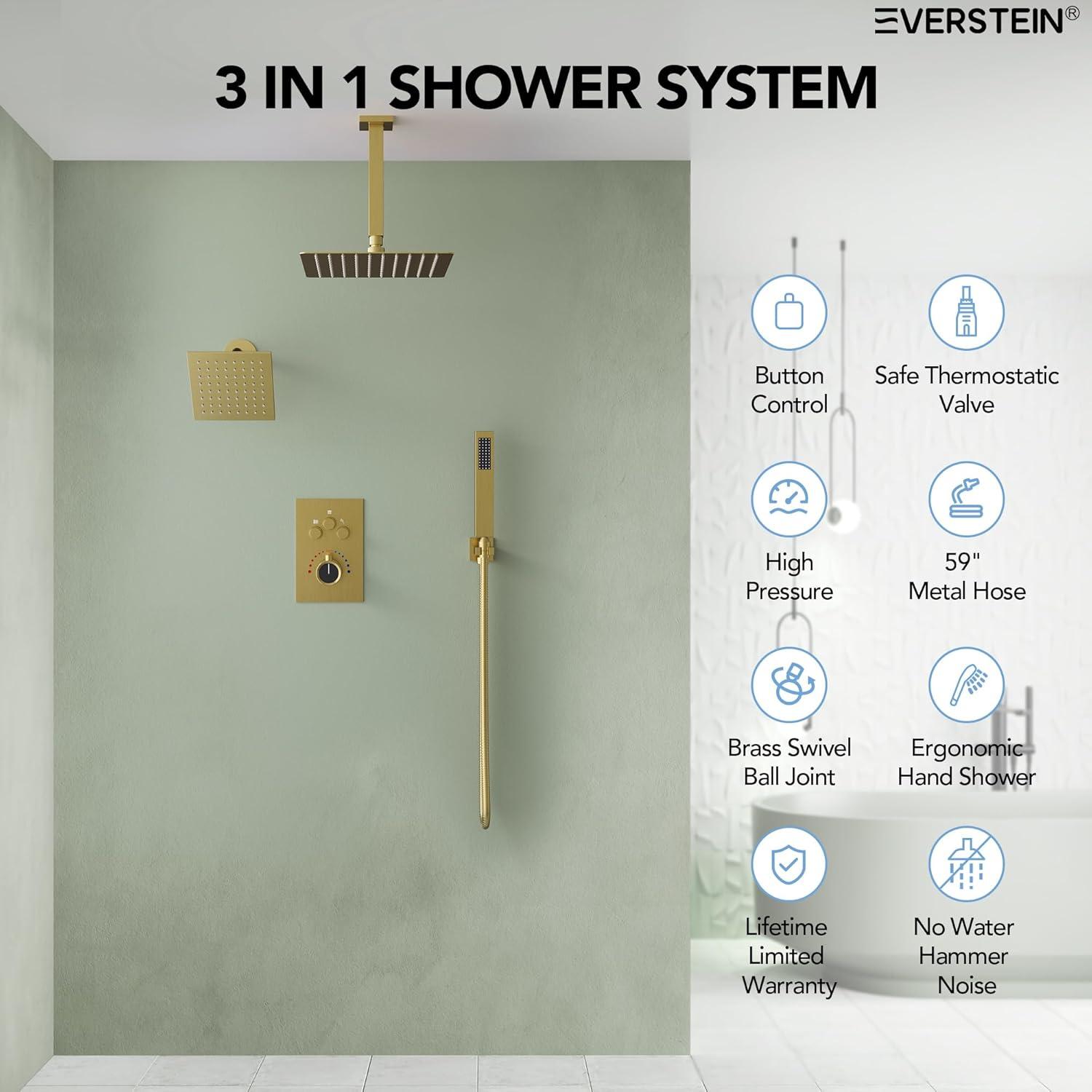 Pressure Balancing Shower Faucet 12" High-Pressure Dual Showerheads with LCD Display