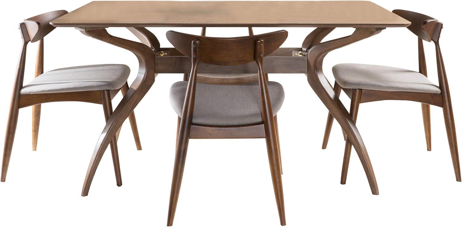 GDF Studio Wales Mid Century Modern Fabric Upholstered 5 Piece Dining Set, Light Gray and Walnut