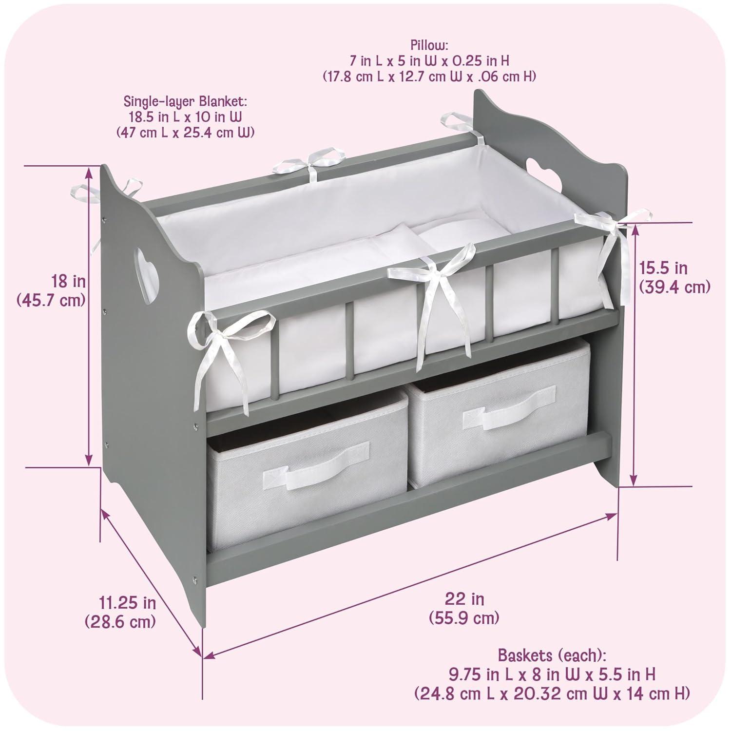 Badger Basket Doll Crib with Two Baskets and Free Personalization Kit - Executive Gray