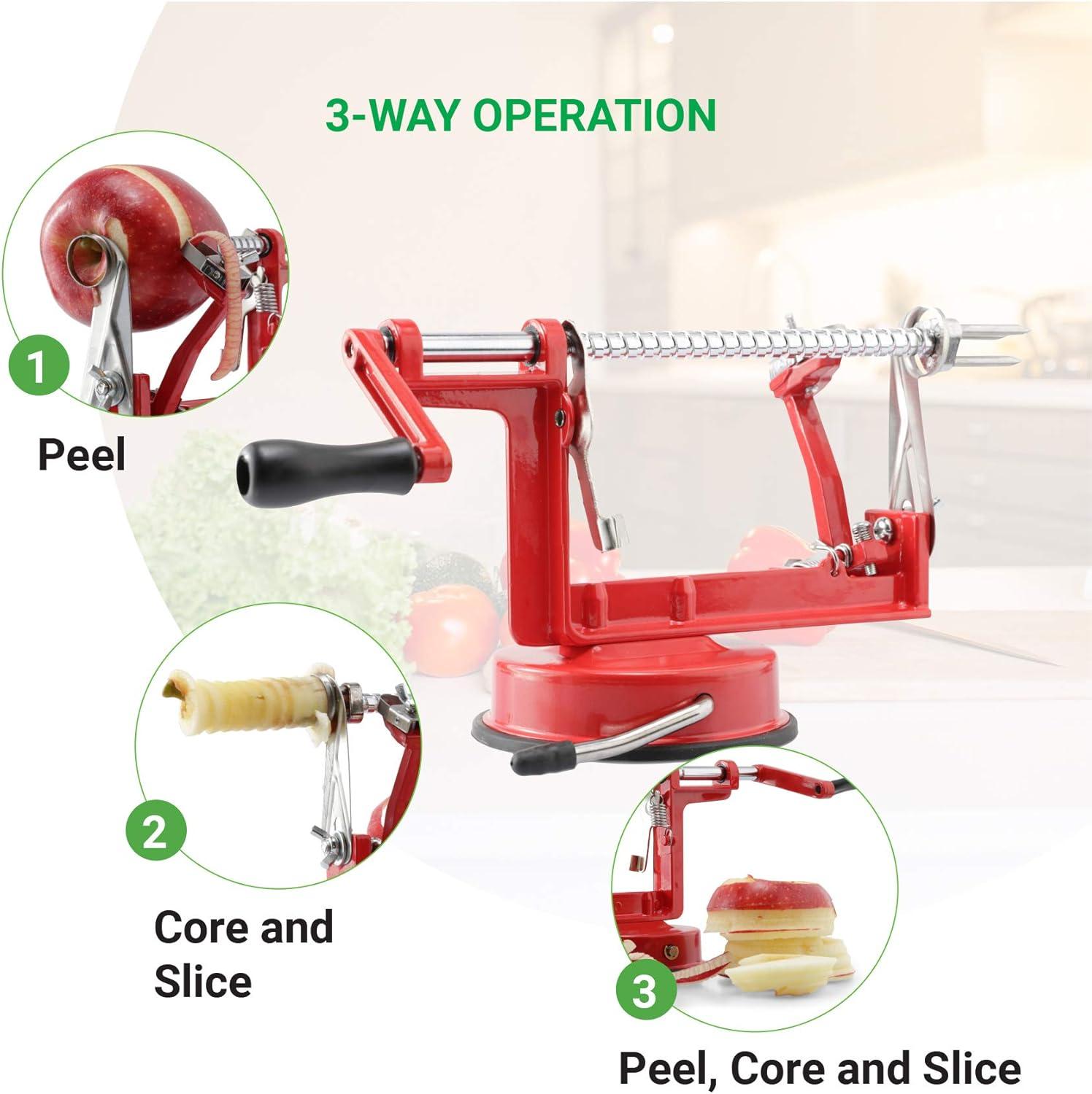 Perfect Peel Apple Peeler - Easy Clean Removable Commercial Grade Blade - Corer, Red - Apple Corer and Peeler