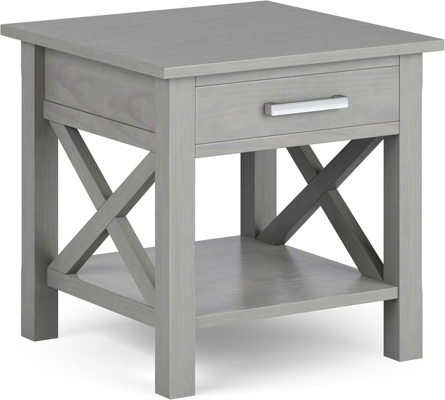 Kitchener SOLID WOOD 21" Wide Square Contemporary End Side Table in Fog Gray