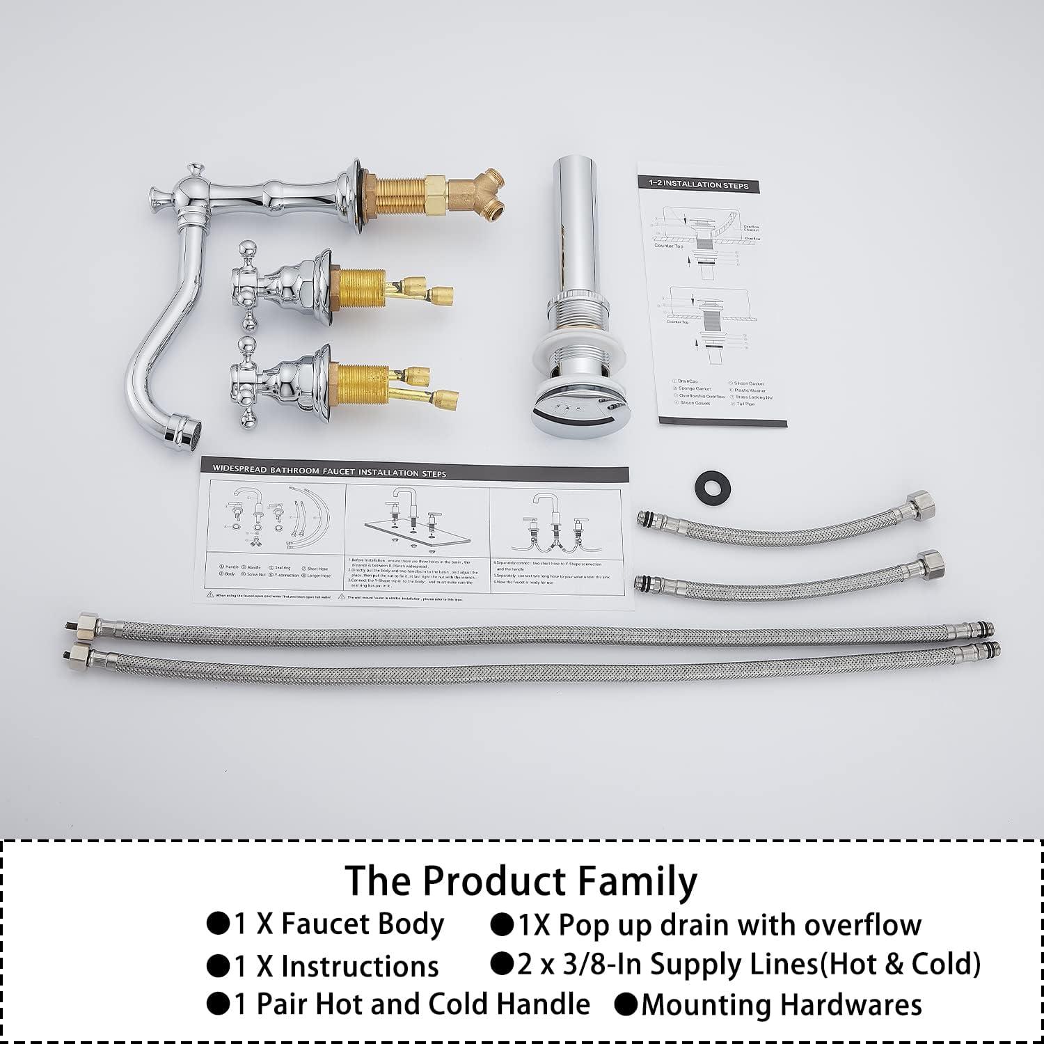 Widespread 2-handle Bathroom Faucet with Drain Assembly