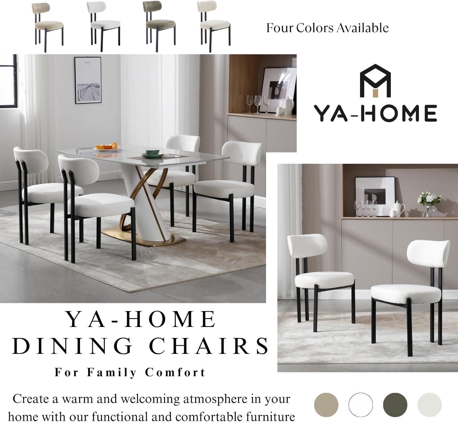 CONCETTA Dining Chairs Set of 4, Kitchen Chairs with Curved Backrest & Metal Legs, Mid Century Modern Round Dining Room Chairs for Vanity, Living Room,Beige