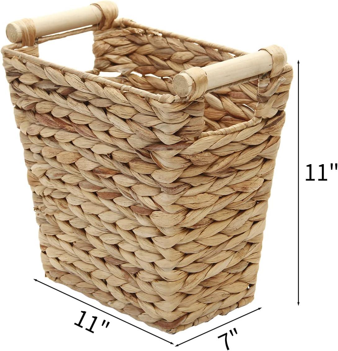 Handmade Water Hyacinth Woven Storage Basket with Wood Handles