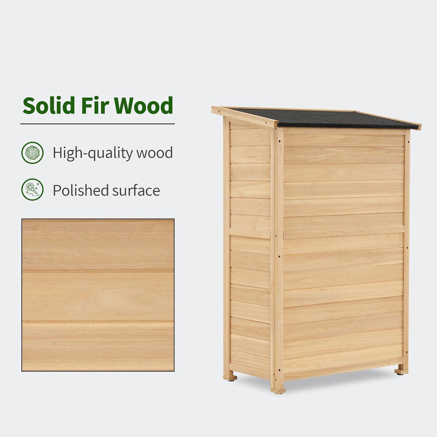 MCombo Outdoor Wooden Storage Cabinet, Garden Tool Shed w/ Latch, Outside Tools Wood Cabinet Double Doors