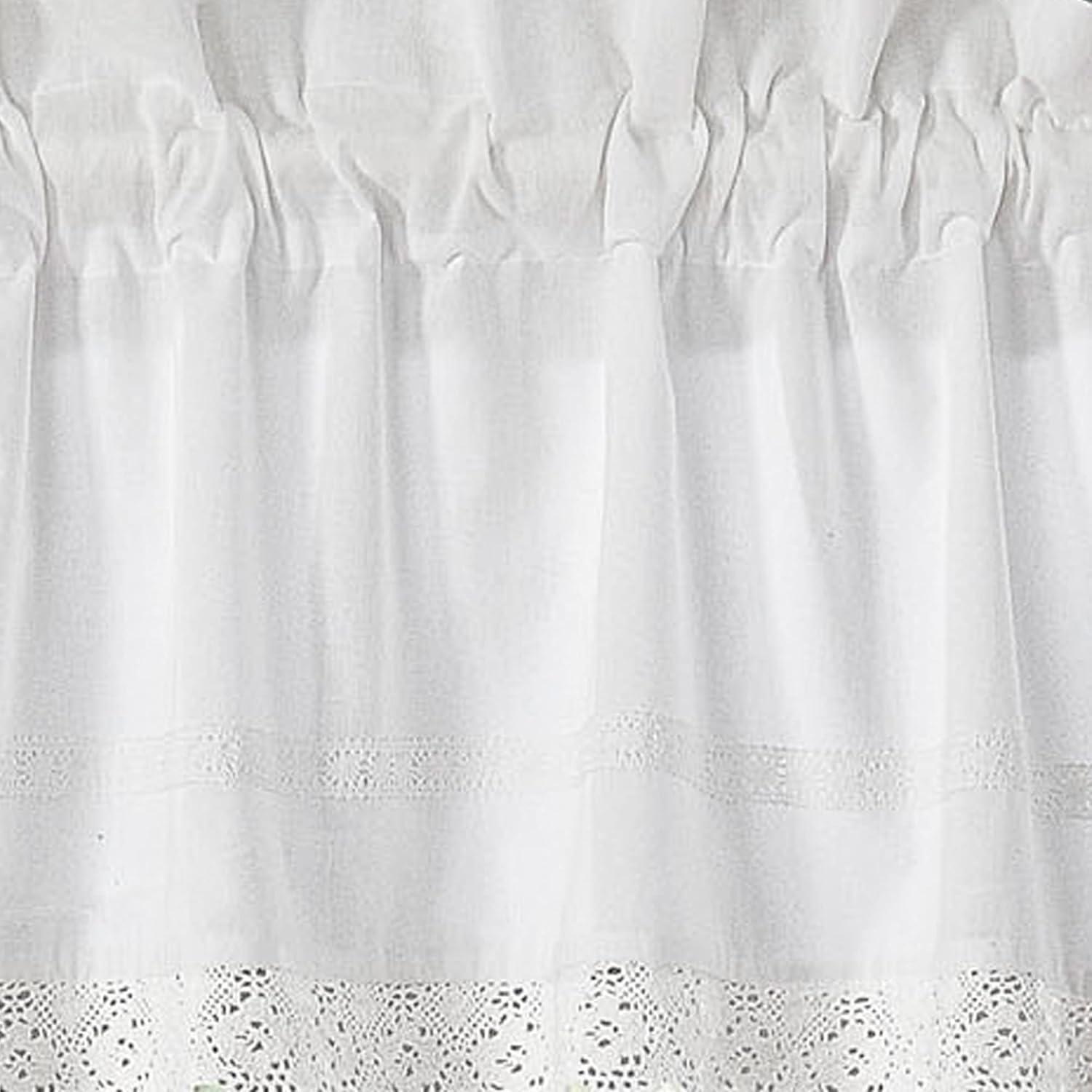Laura Ashley Annabella White Solid Crocheted 100% Cotton Pole Top Window Valance 18 inches