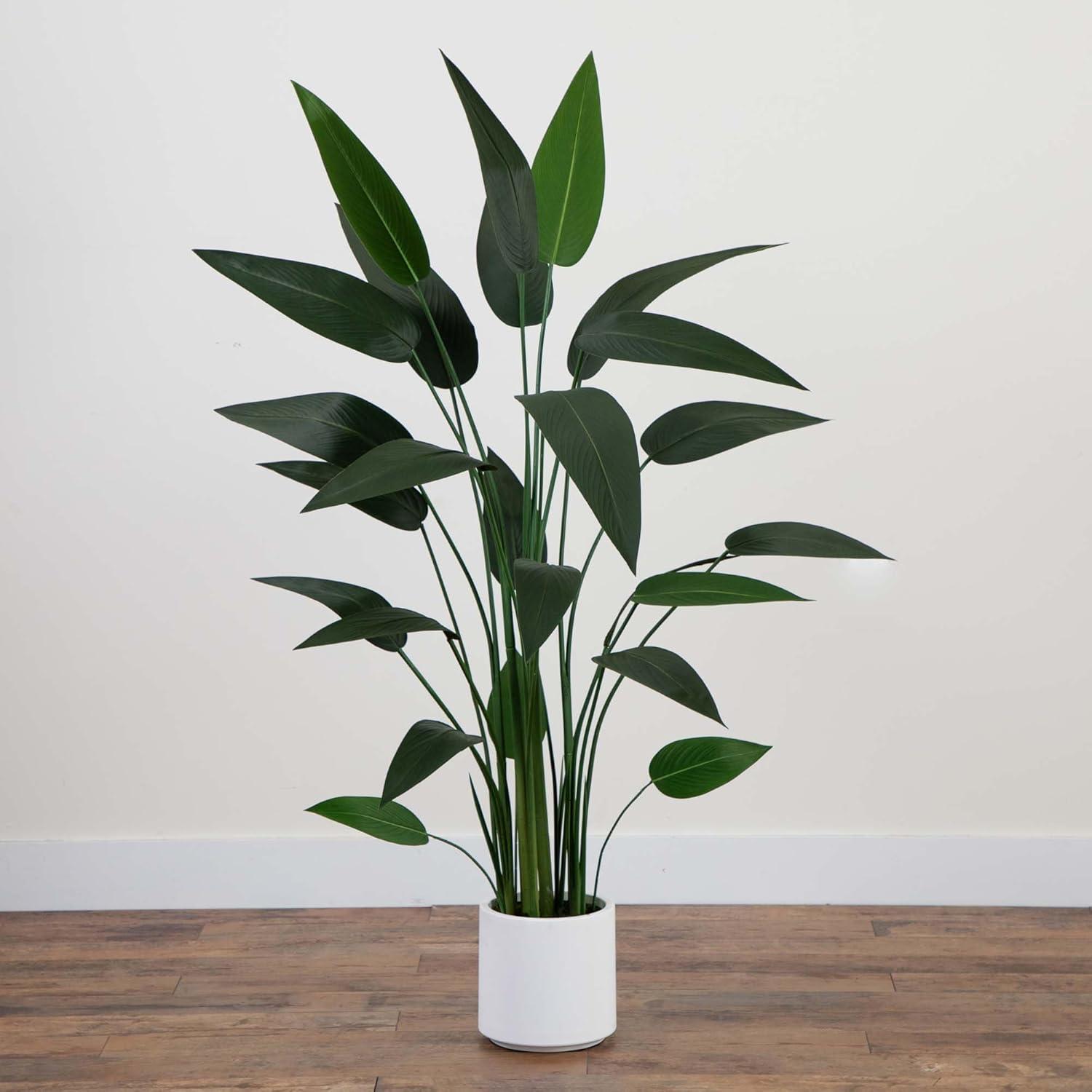 Nearly Natural 5-ft Artificial Sky Bird Tree in White Decorative Planter