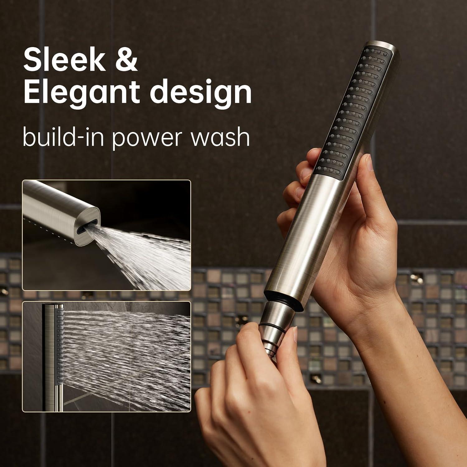 Veken Brushed Nickel Shower Head, 10'' All Metal Rain Shower Heads with Handheld Spray Combo, Hand Held Bathroom Combo with Extension Arm, Dual shower with Power Wash, Adjustable Rainfall Showerhead