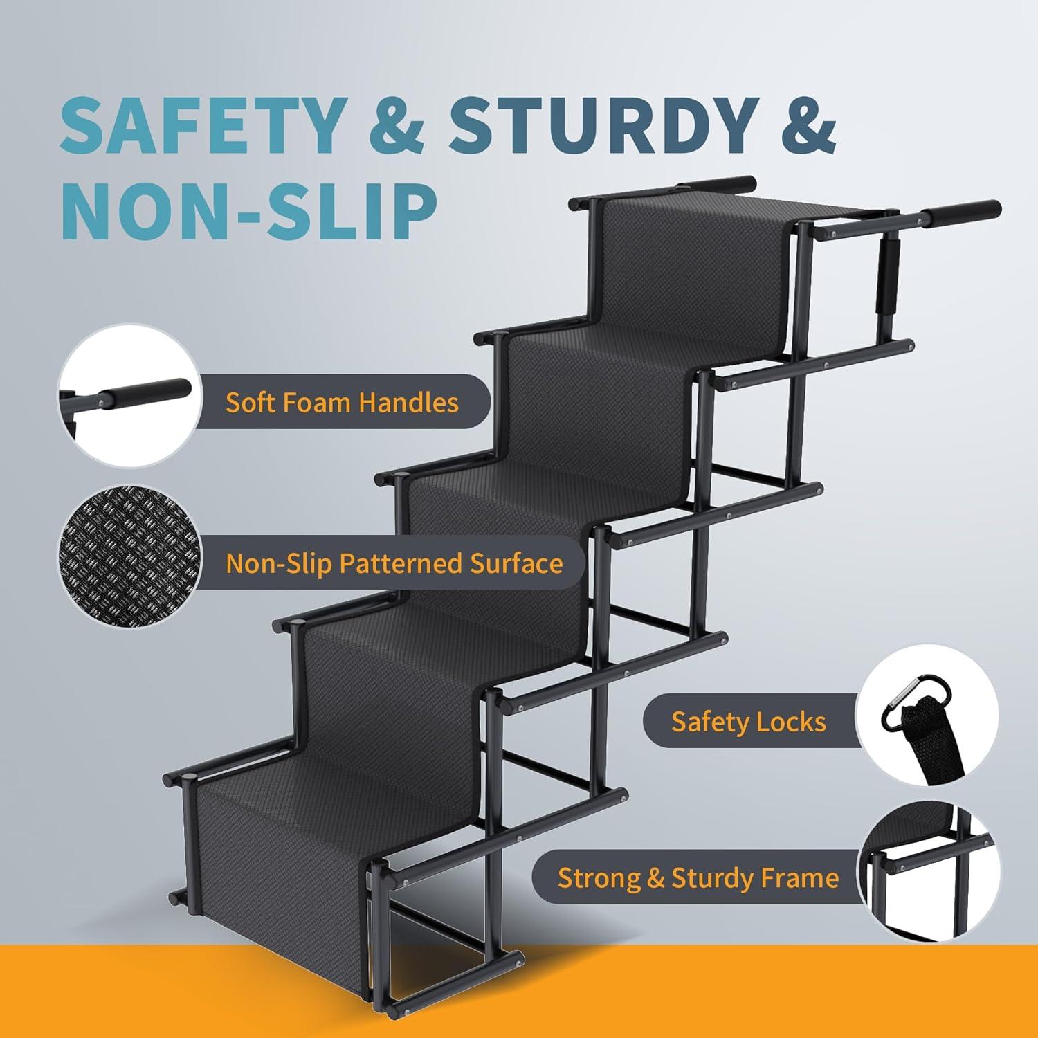 Dog Car Ramp, Portable Dog Steps Ladder, Foldable Dog Stairs With Non-Slip Surface