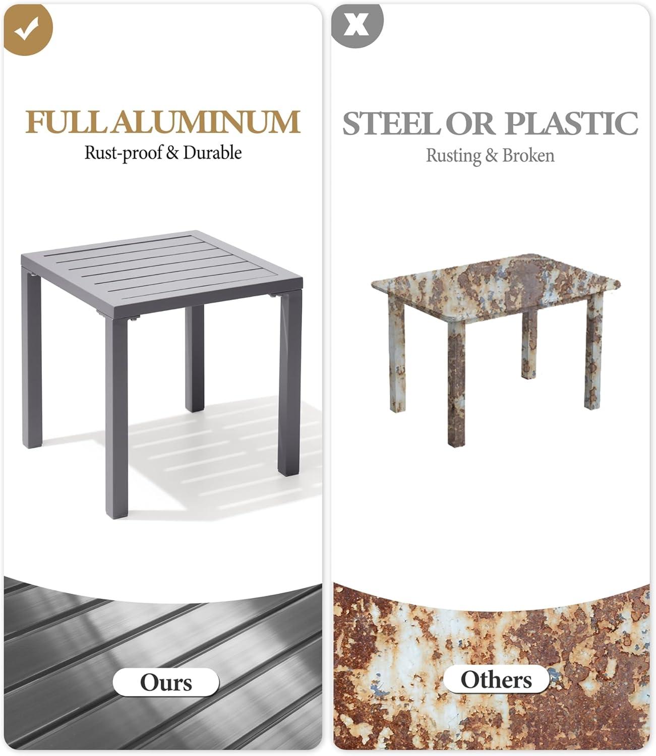 Gray Aluminum Square Outdoor End Table Set of 2