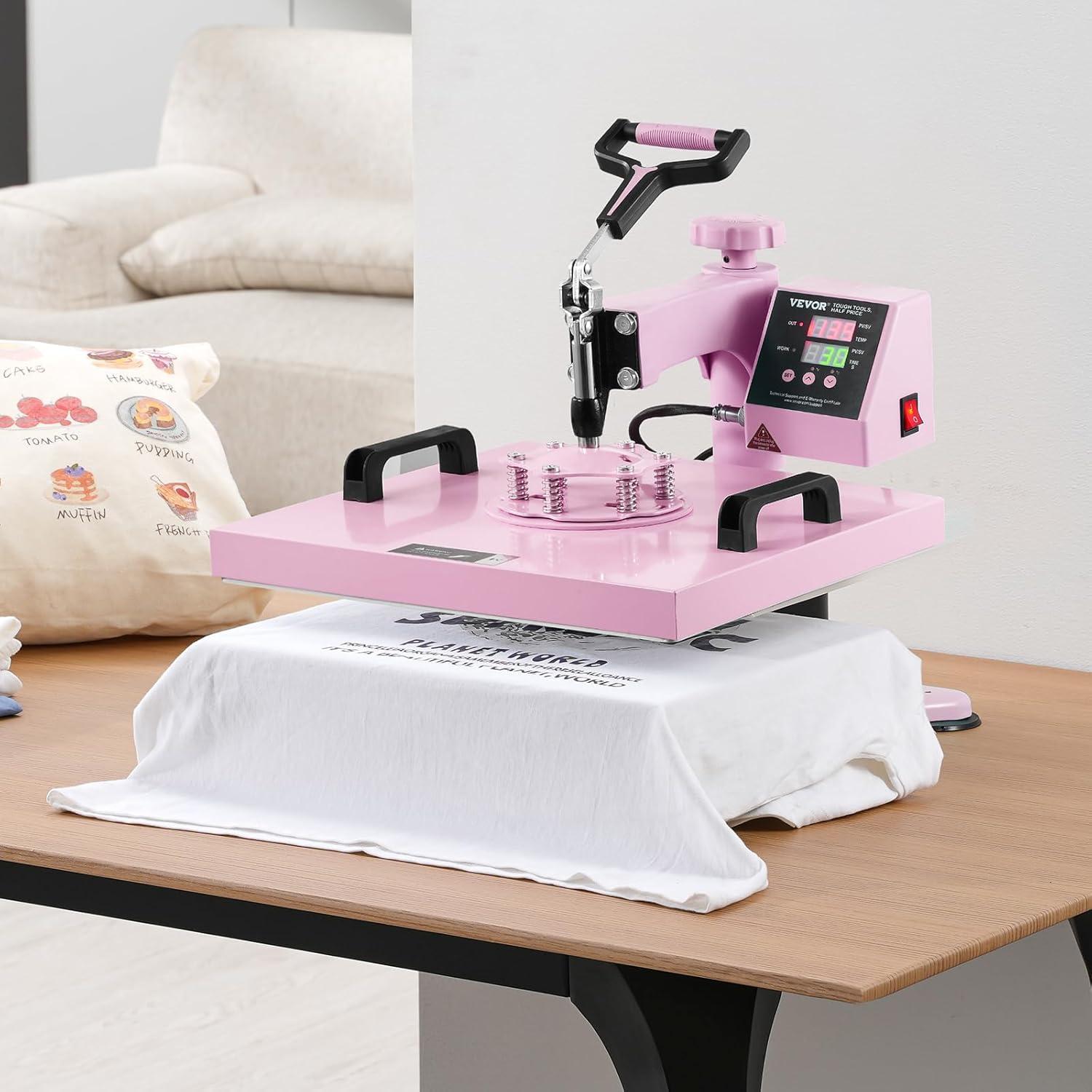 Pink 15x15 Inch 5-in-1 Heat Press Machine with Tumbler Attachments