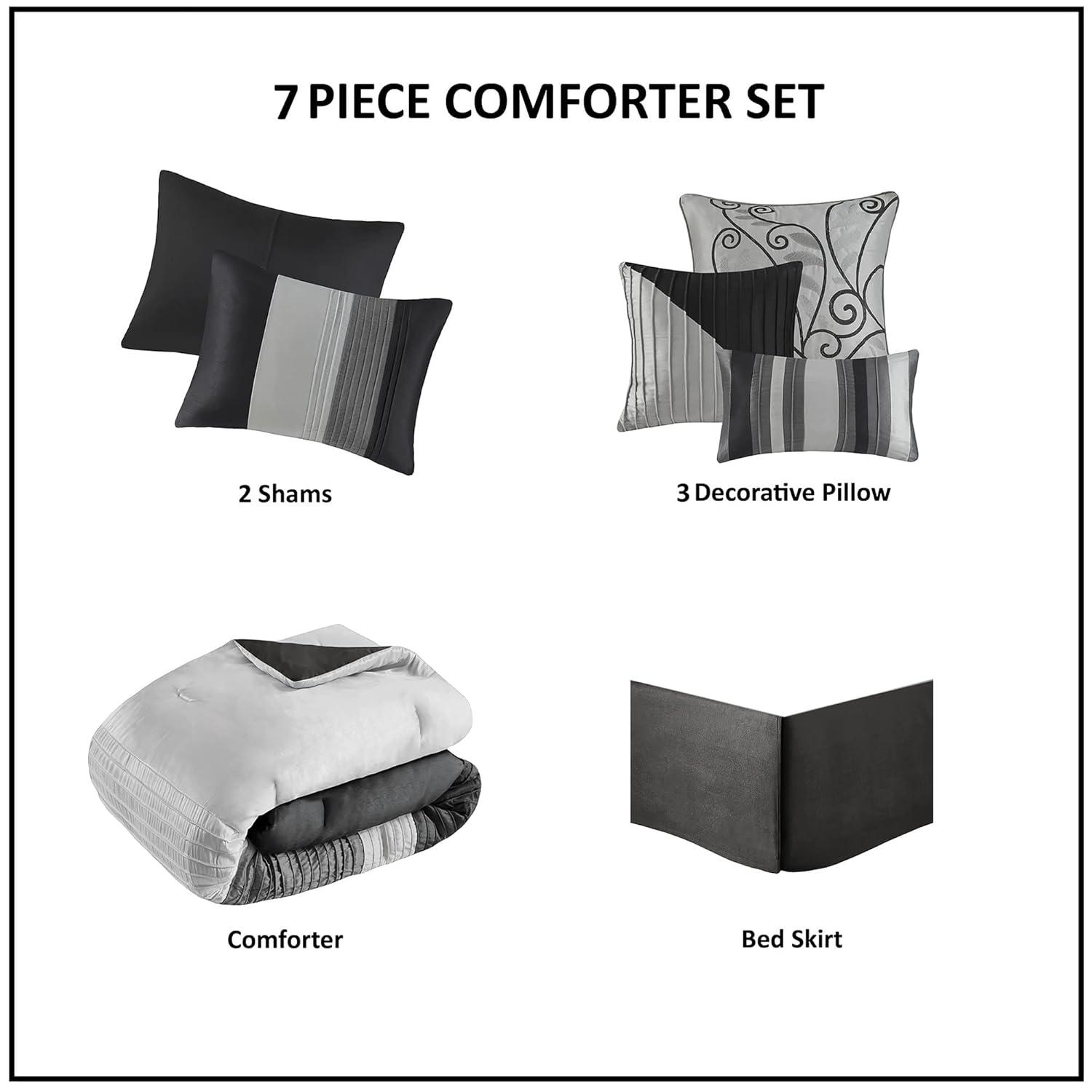 Madison Park Amherst 7 Piece Striped and Pleated Comforter Set