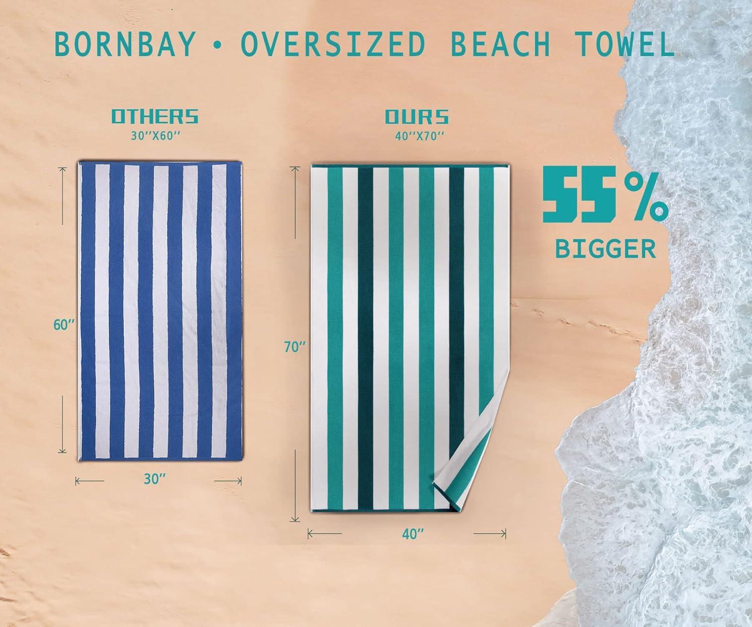 Cotton Oversized Beach Towel - Extra Large 40"X70" Plush Thick Pool Towel, XL Fluffy Multi Blue Beach Towels Stripe Swimming Towel for Adults Mens Women