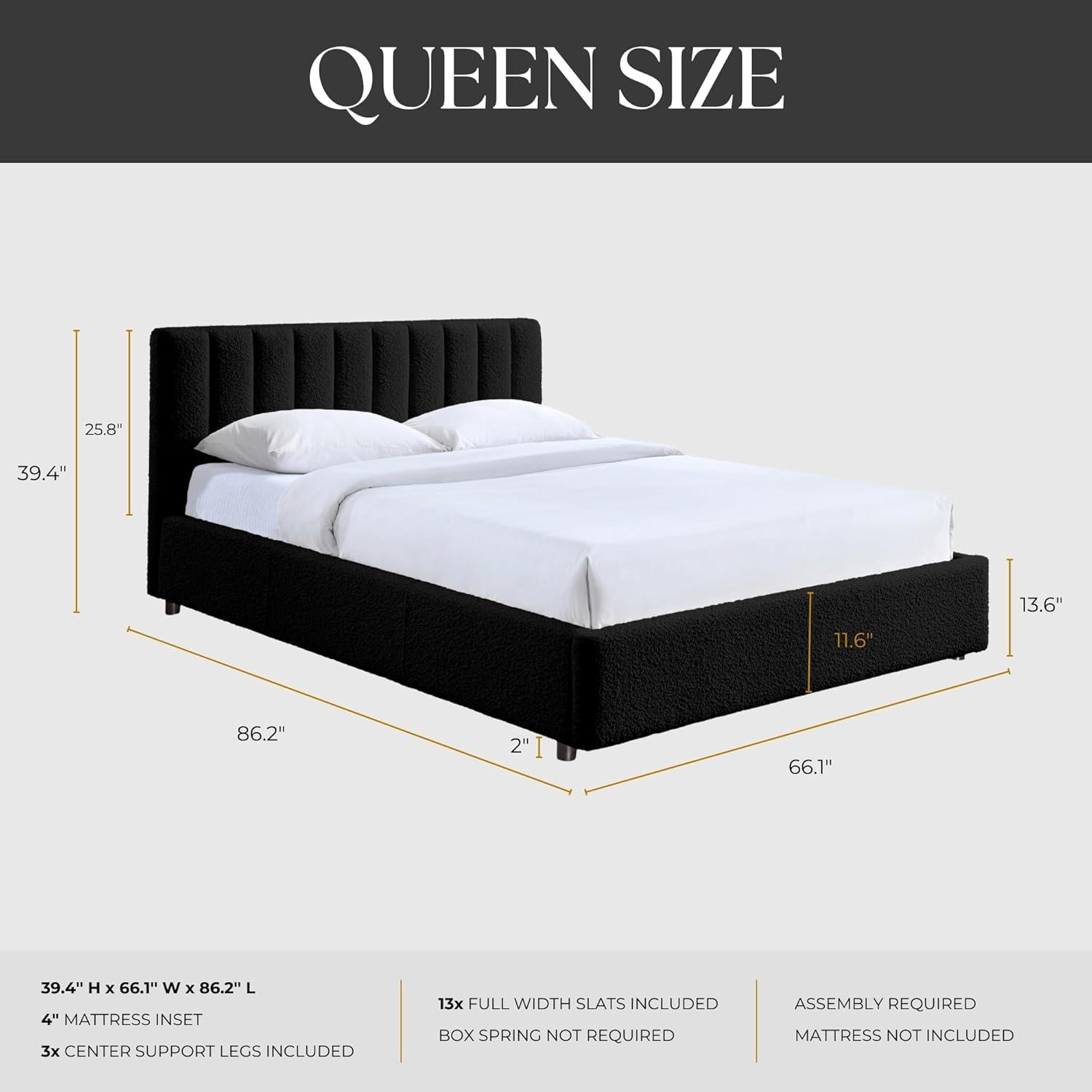 Omax Decor Jaxon Upholstered Platform Queen Bed in White Boucle Fabric